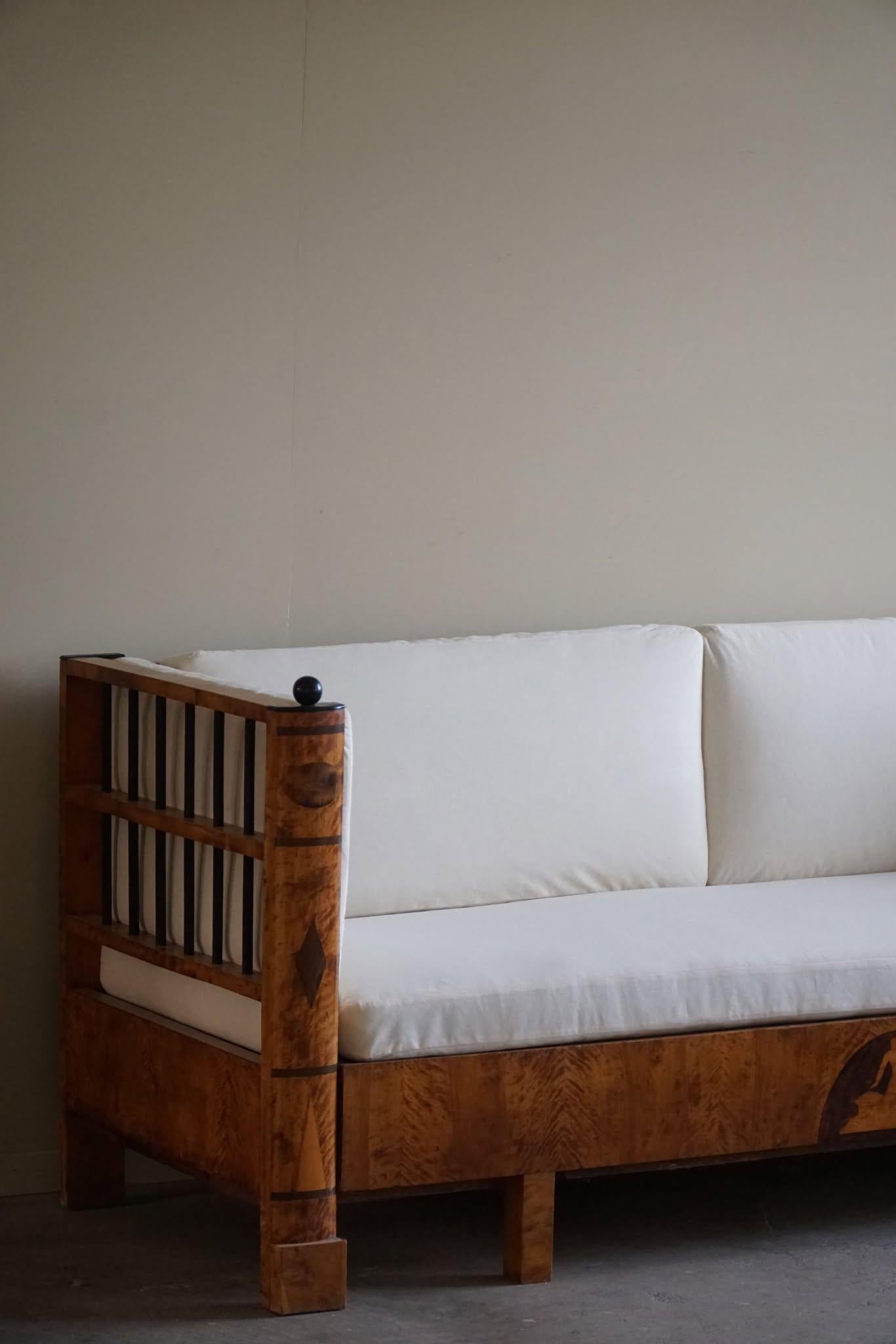 Antique 19th Century Karl Johan Empire Sofa in Birch, Swedish Cabinetmaker 13