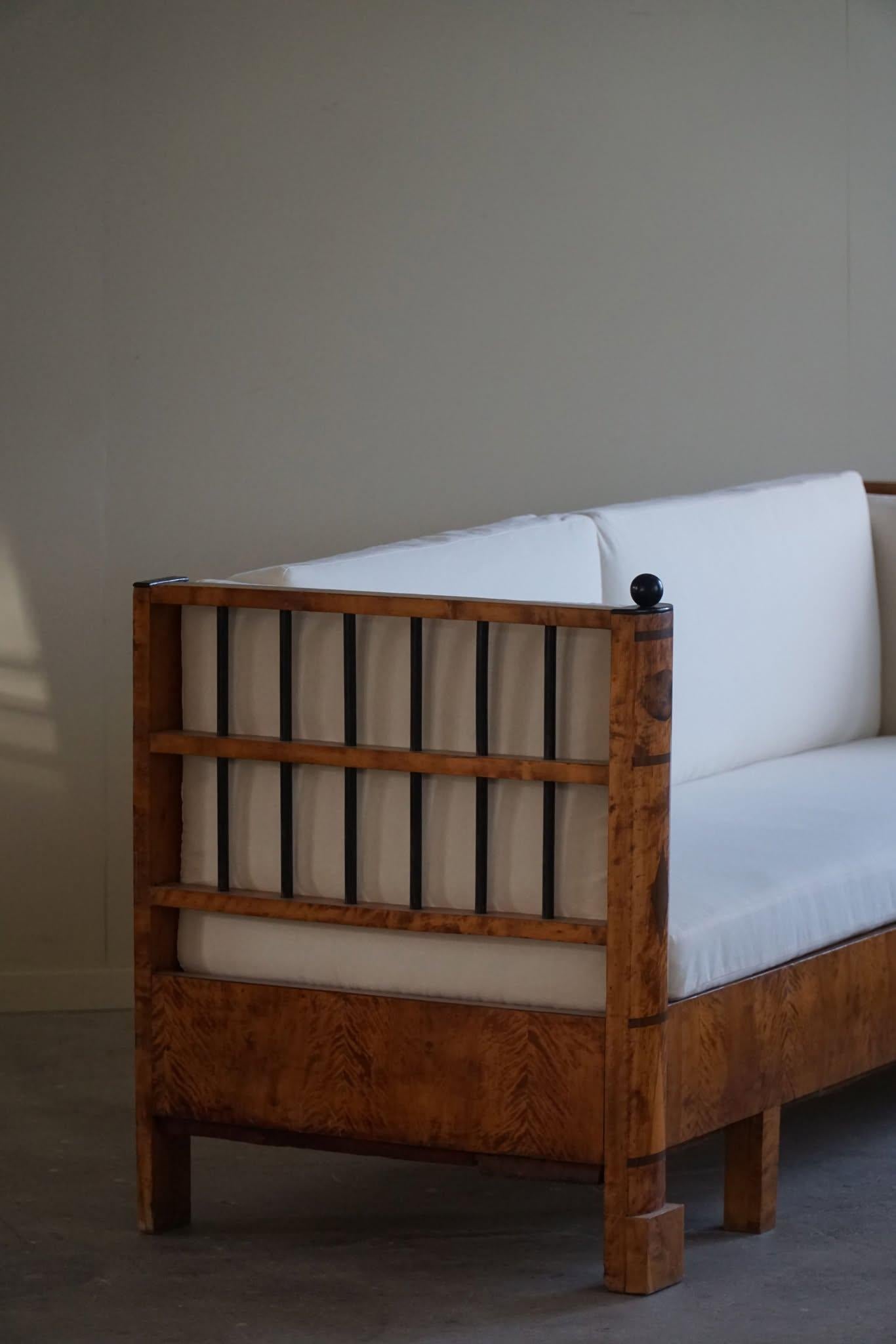 Antique 19th Century Karl Johan Empire Sofa in Birch, Swedish Cabinetmaker In Fair Condition In Odense, DK