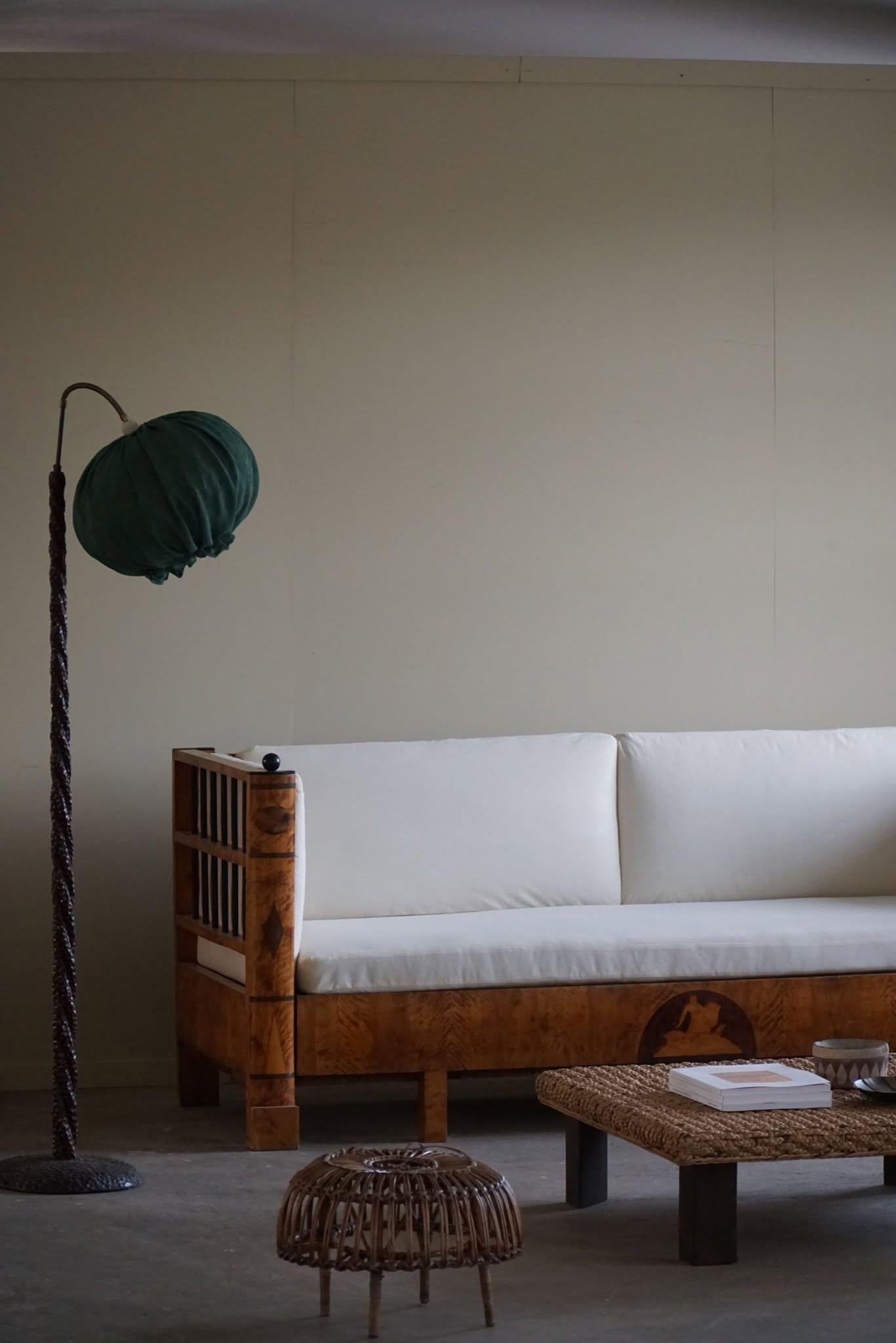 Linen Antique 19th Century Karl Johan Empire Sofa in Birch, Swedish Cabinetmaker