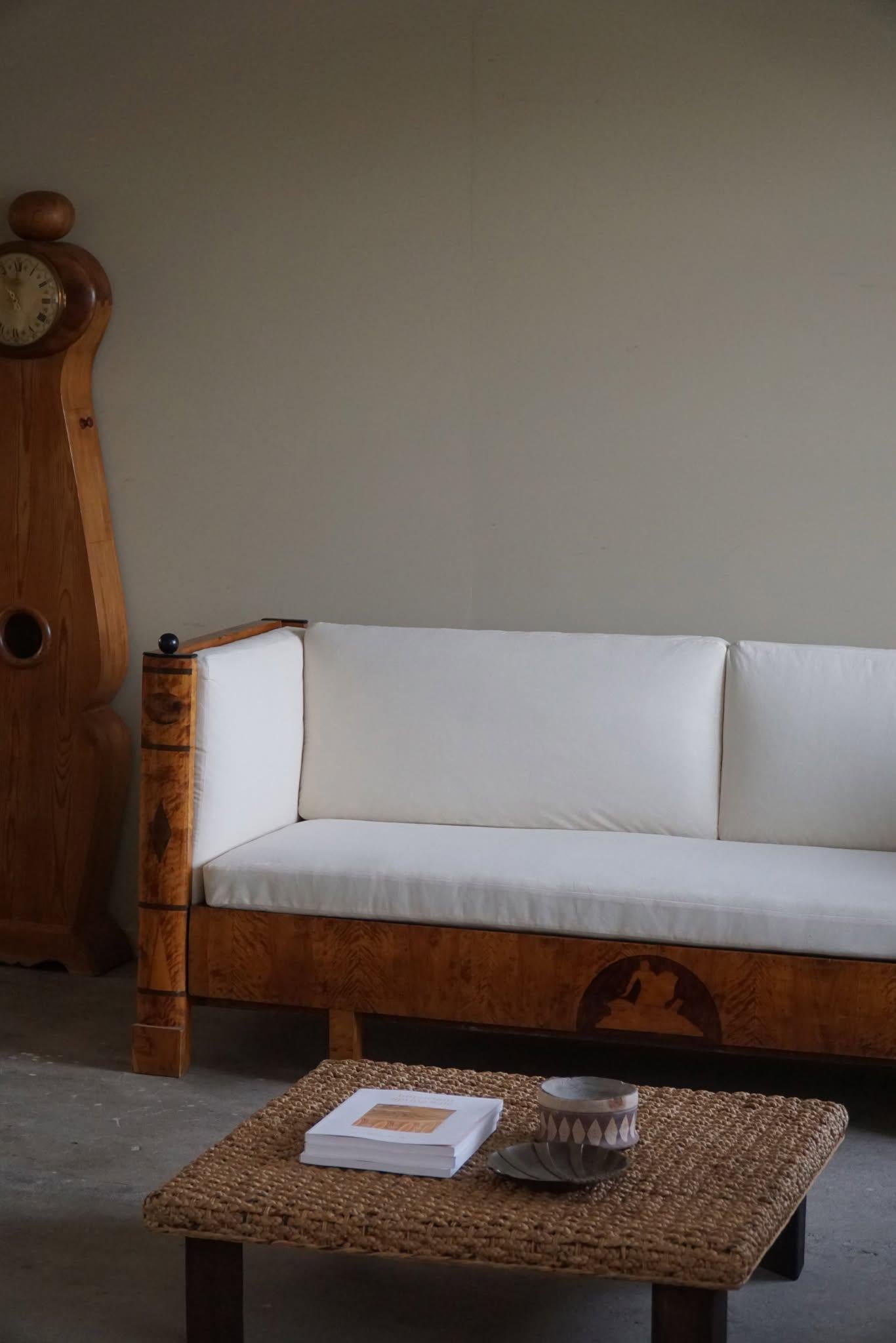 Antique 19th Century Karl Johan Empire Sofa in Birch, Swedish Cabinetmaker 4
