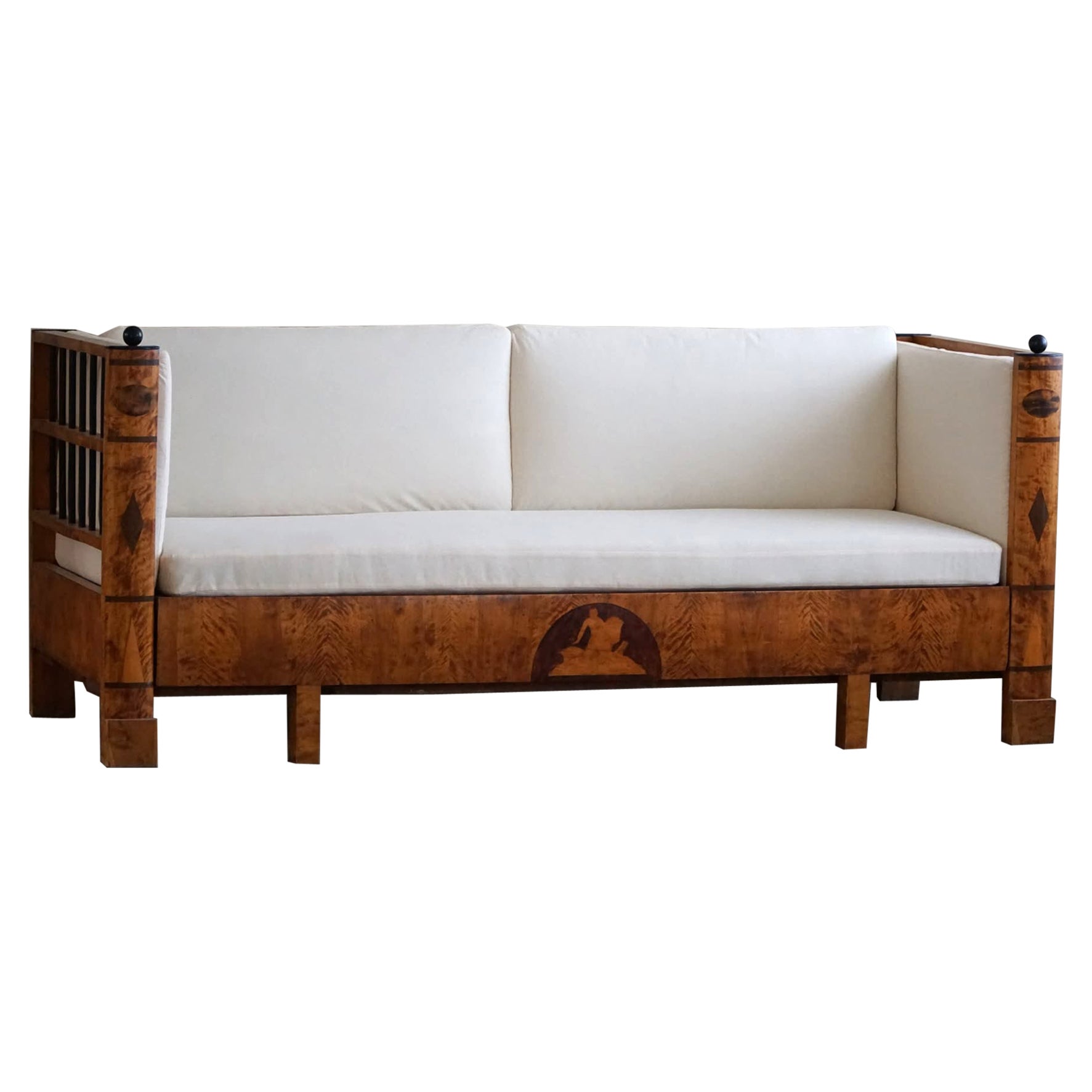 Antique 19th Century Karl Johan Empire Sofa in Birch, Swedish Cabinetmaker