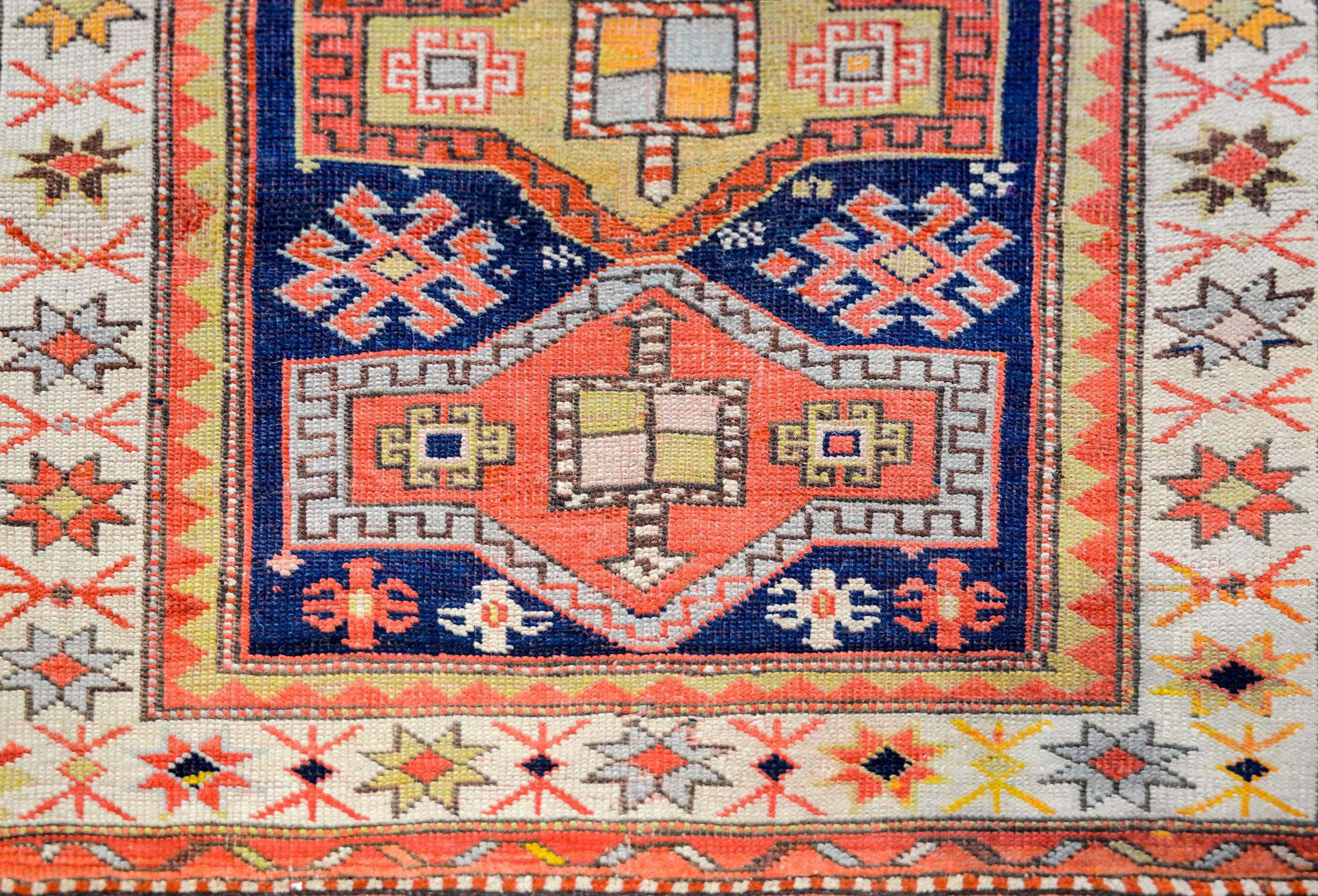 Vegetable Dyed Antique 19th Century Kazak Rug For Sale