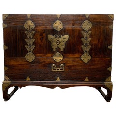 Antique 19th Century Korean Tansu Nong 'Blanket Chest' with Brass Hardware