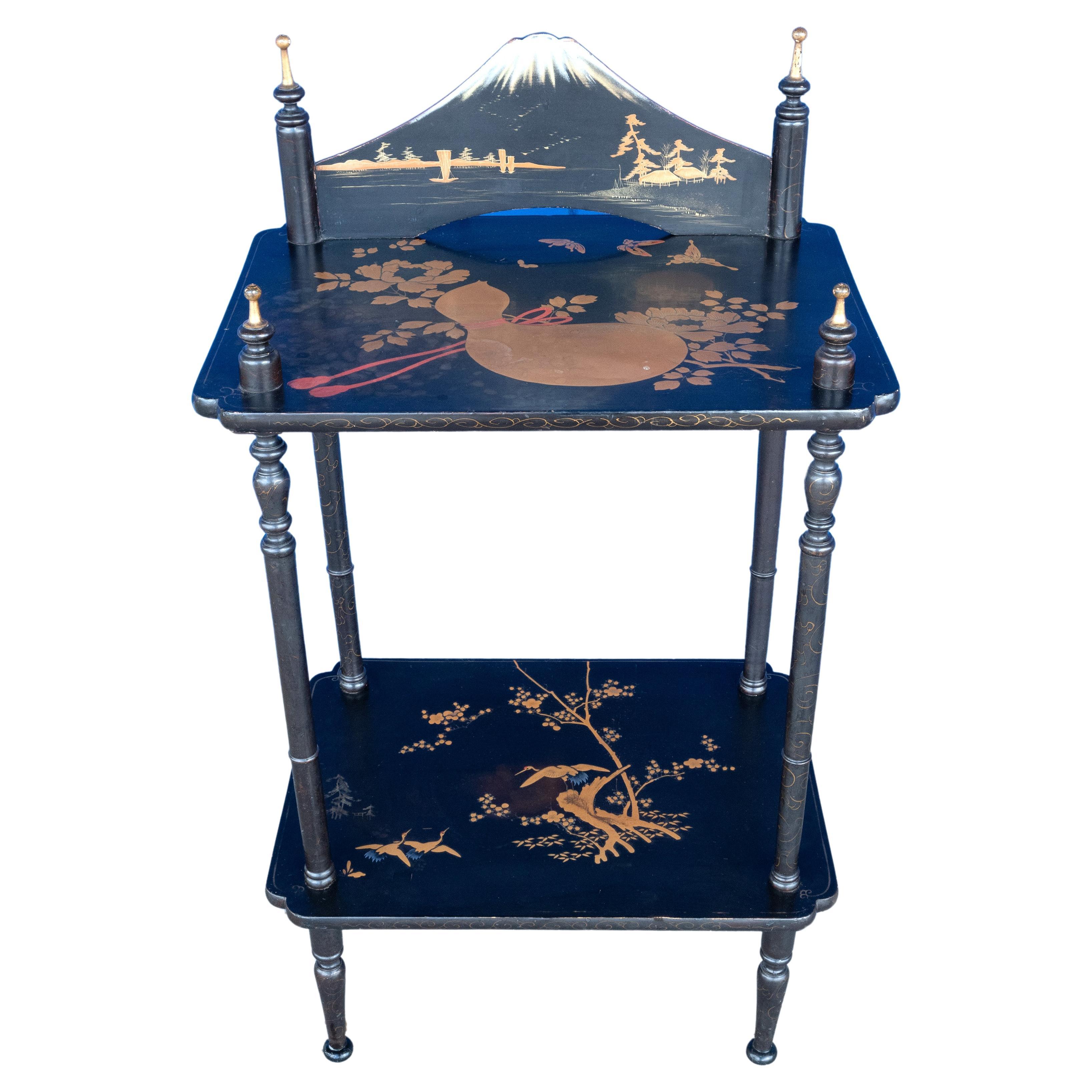 Japonisme Antique 19th Century Lacquered Etagere Perret And Vibert, France For Sale