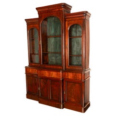 Antique 19th Century Large Breakfront Flame Mahogany Bookcase Bibliotheque 1850