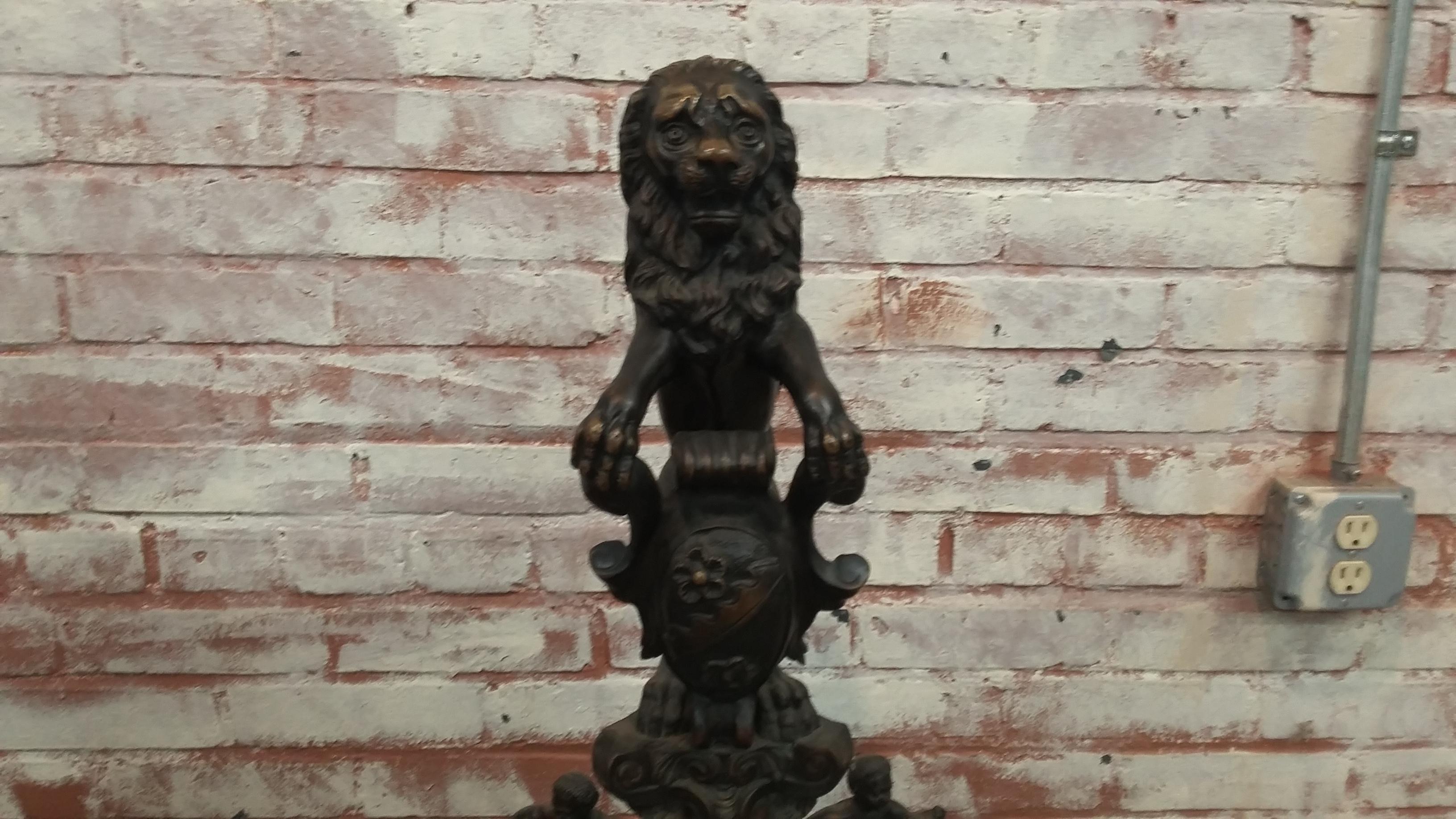 Antique 19th Century Large Bronze  Andirons with dragons and lions 1