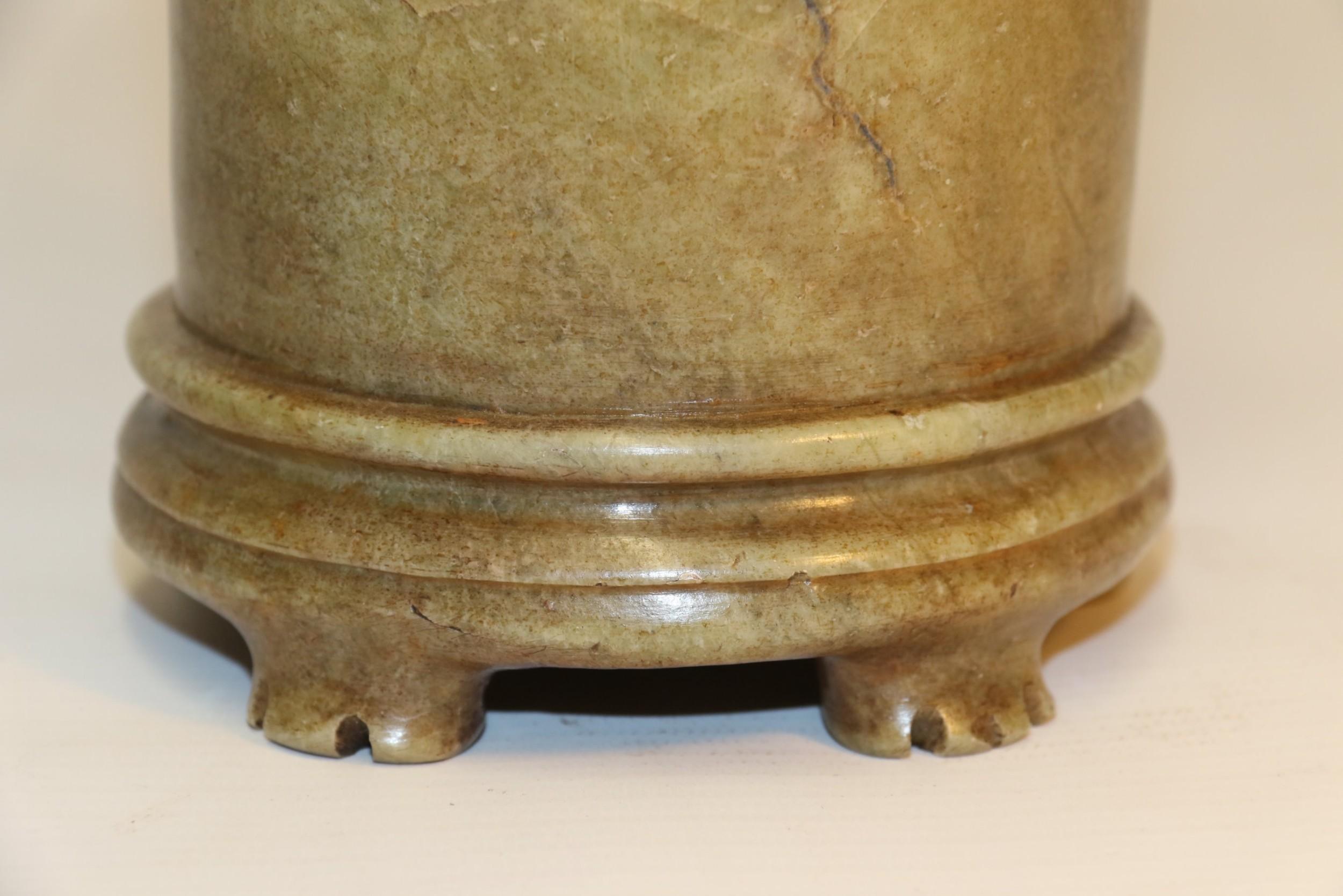 Late 19th Century Antique 19th Century Large Chinese Soap Stone Brush Pot, circa 1890 For Sale