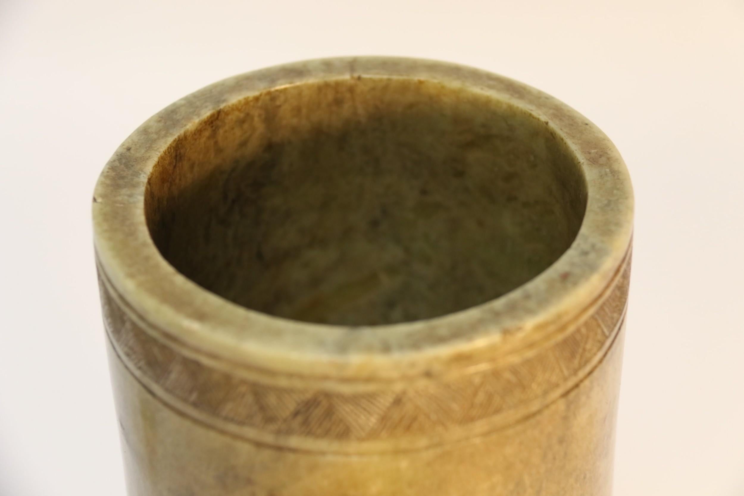 Antique 19th Century Large Chinese Soap Stone Brush Pot, circa 1890 For Sale 1