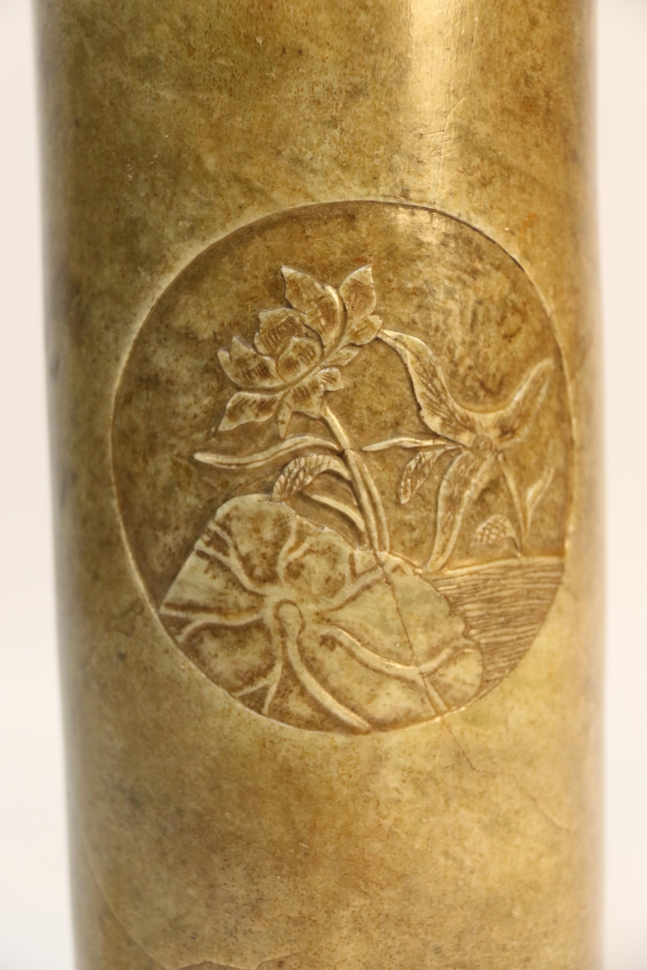 Antique 19th Century Large Chinese Soap Stone Brush Pot, circa 1890 For Sale 2