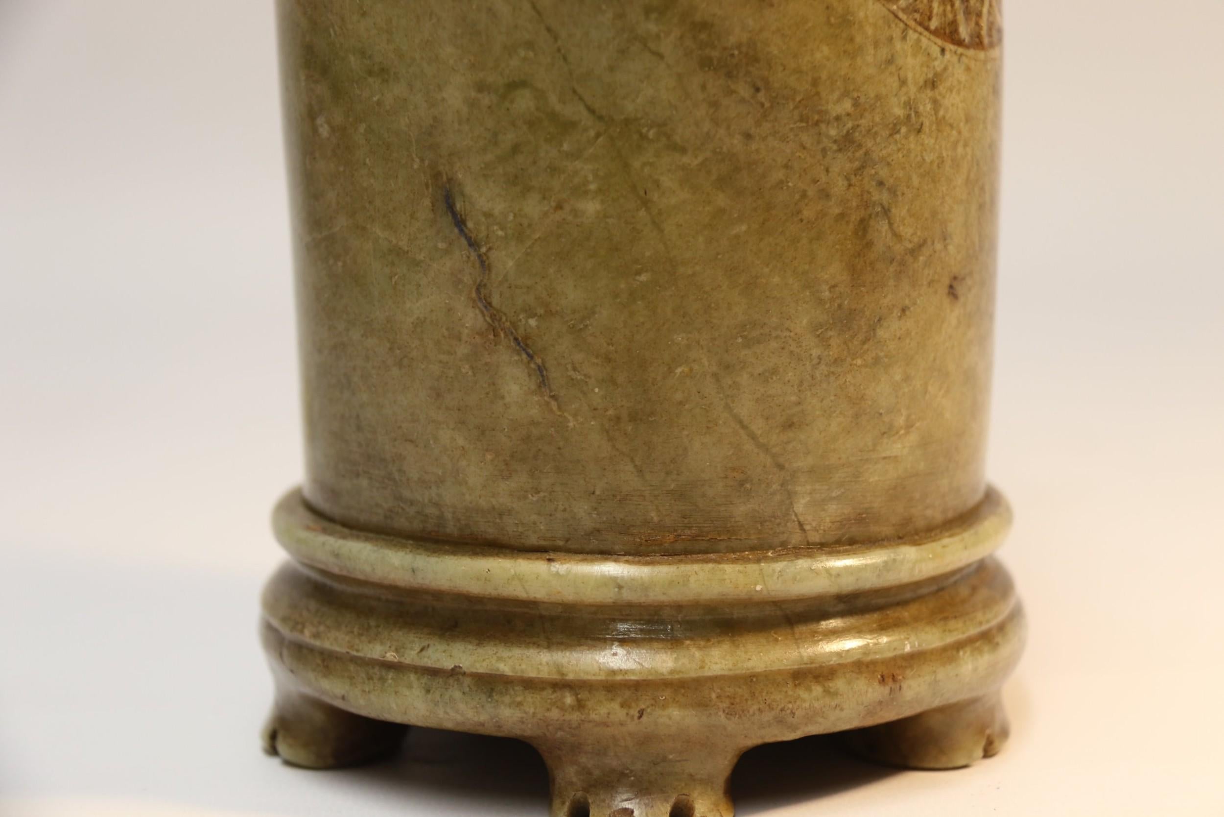 Antique 19th Century Large Chinese Soap Stone Brush Pot, circa 1890 For Sale 6