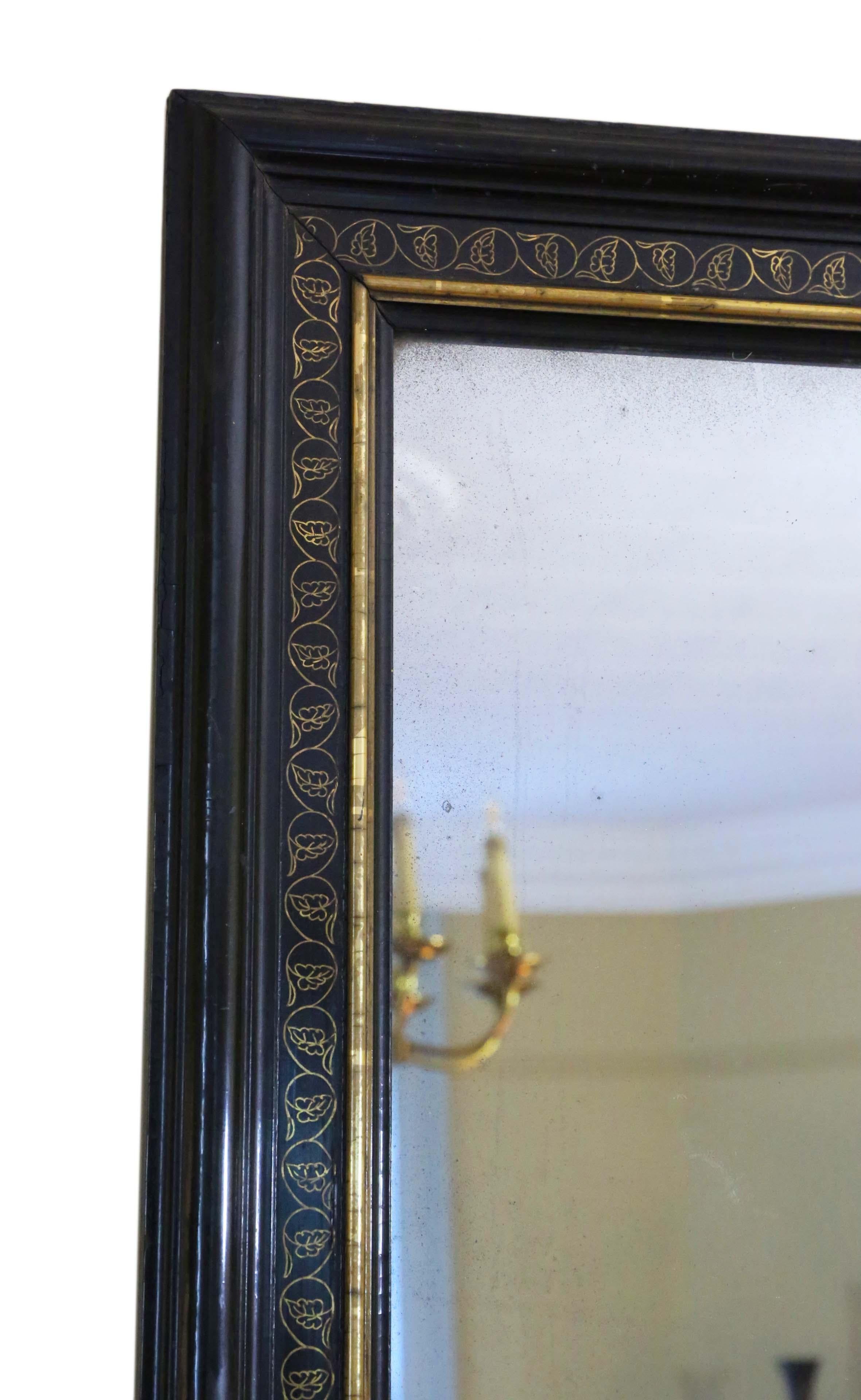 Ebonized Antique 19th Century Large Ebonised Gilt Wall Mirror Overmantle