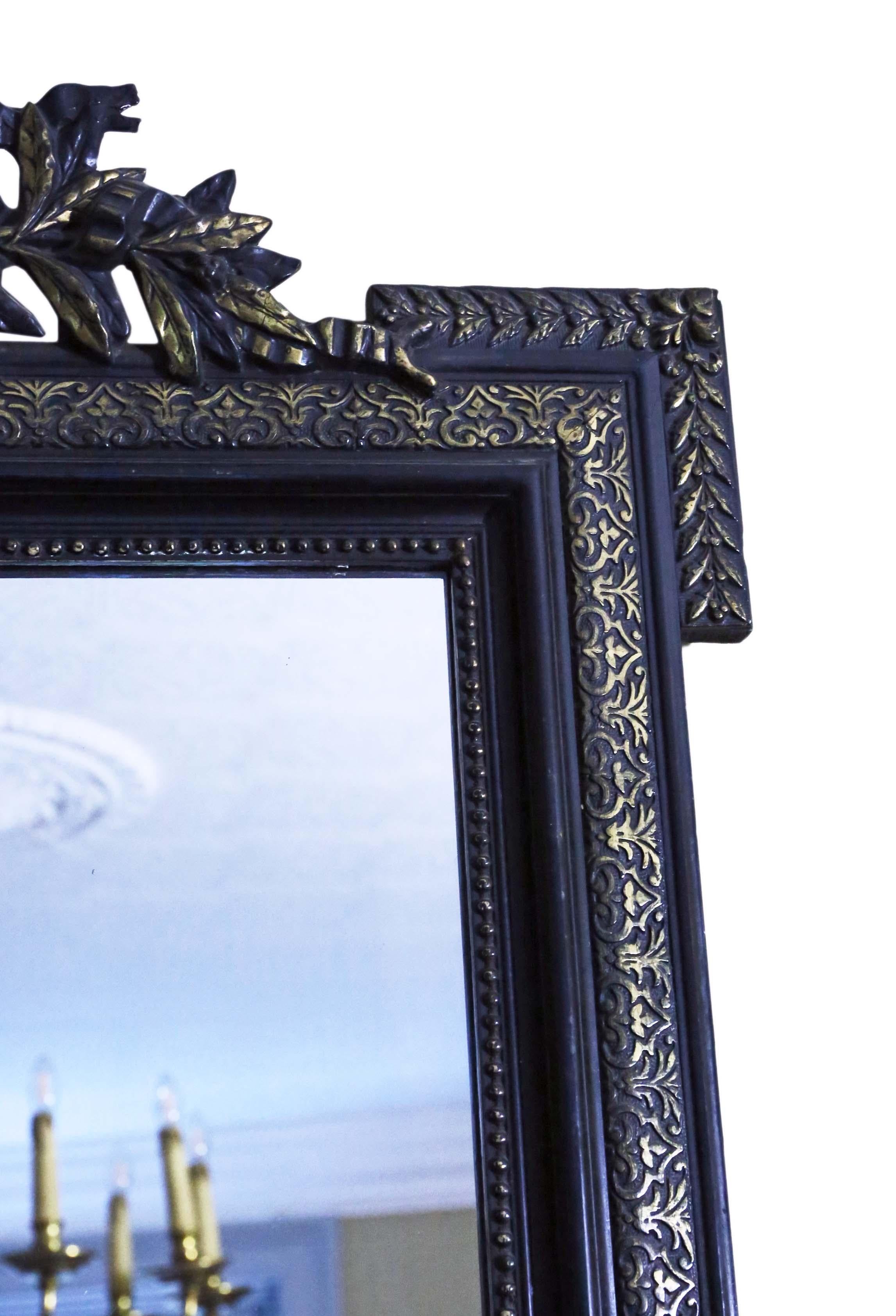 Antique 19th Century Large Ebonised Gilt Wall Mirror Overmantle In Good Condition For Sale In Wisbech, Cambridgeshire