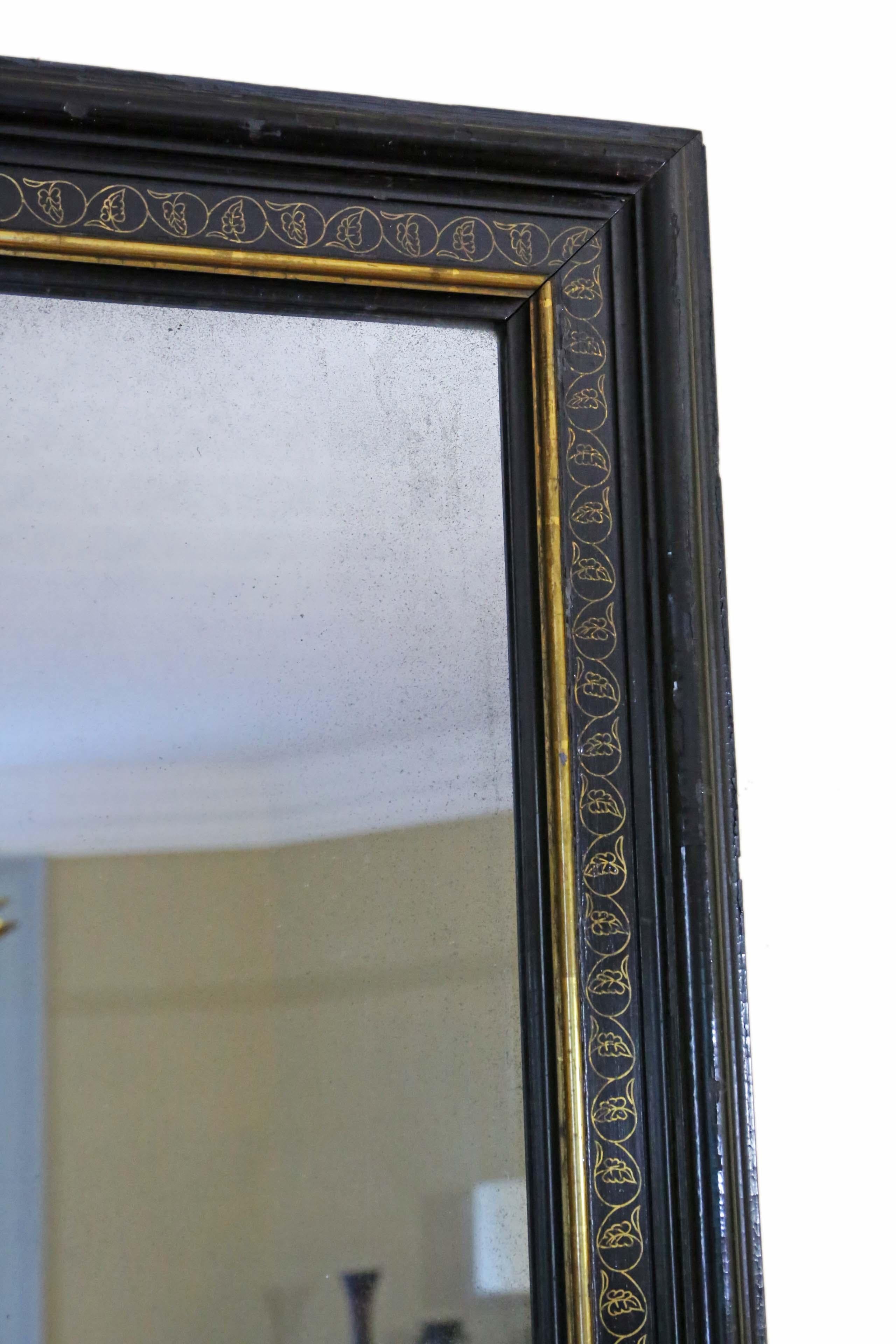 Antique 19th Century Large Ebonised Gilt Wall Mirror Overmantle In Good Condition In Wisbech, Cambridgeshire