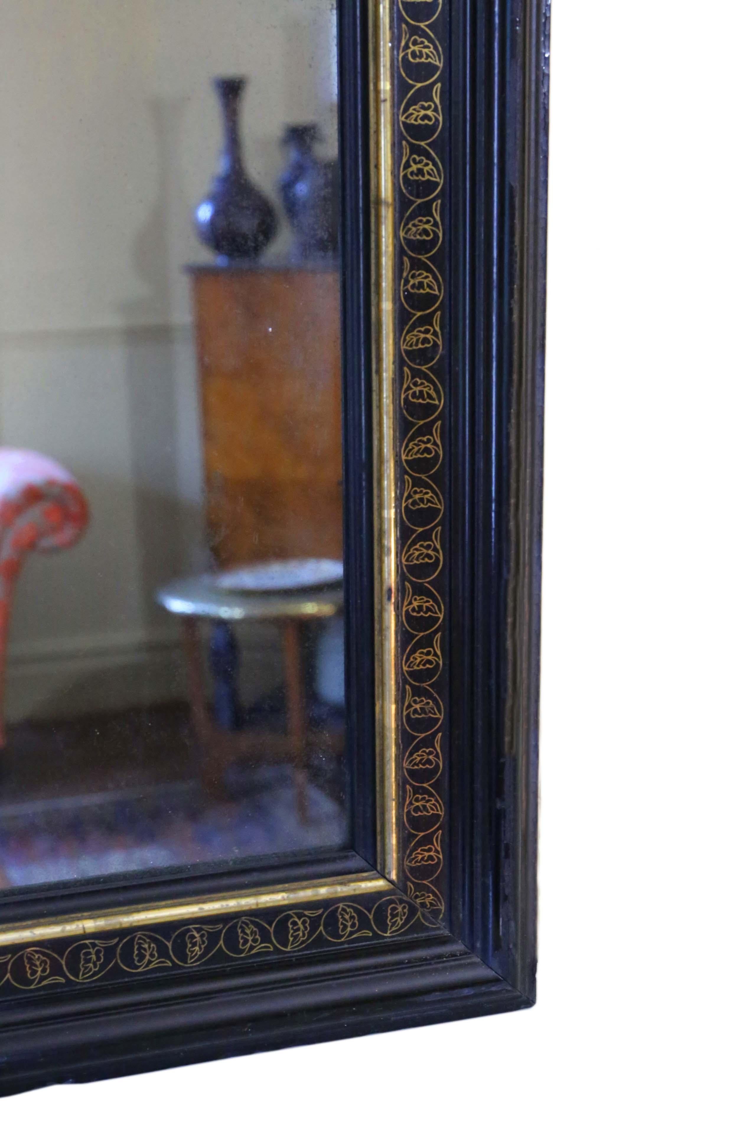 Antique 19th Century Large Ebonised Gilt Wall Mirror Overmantle 1
