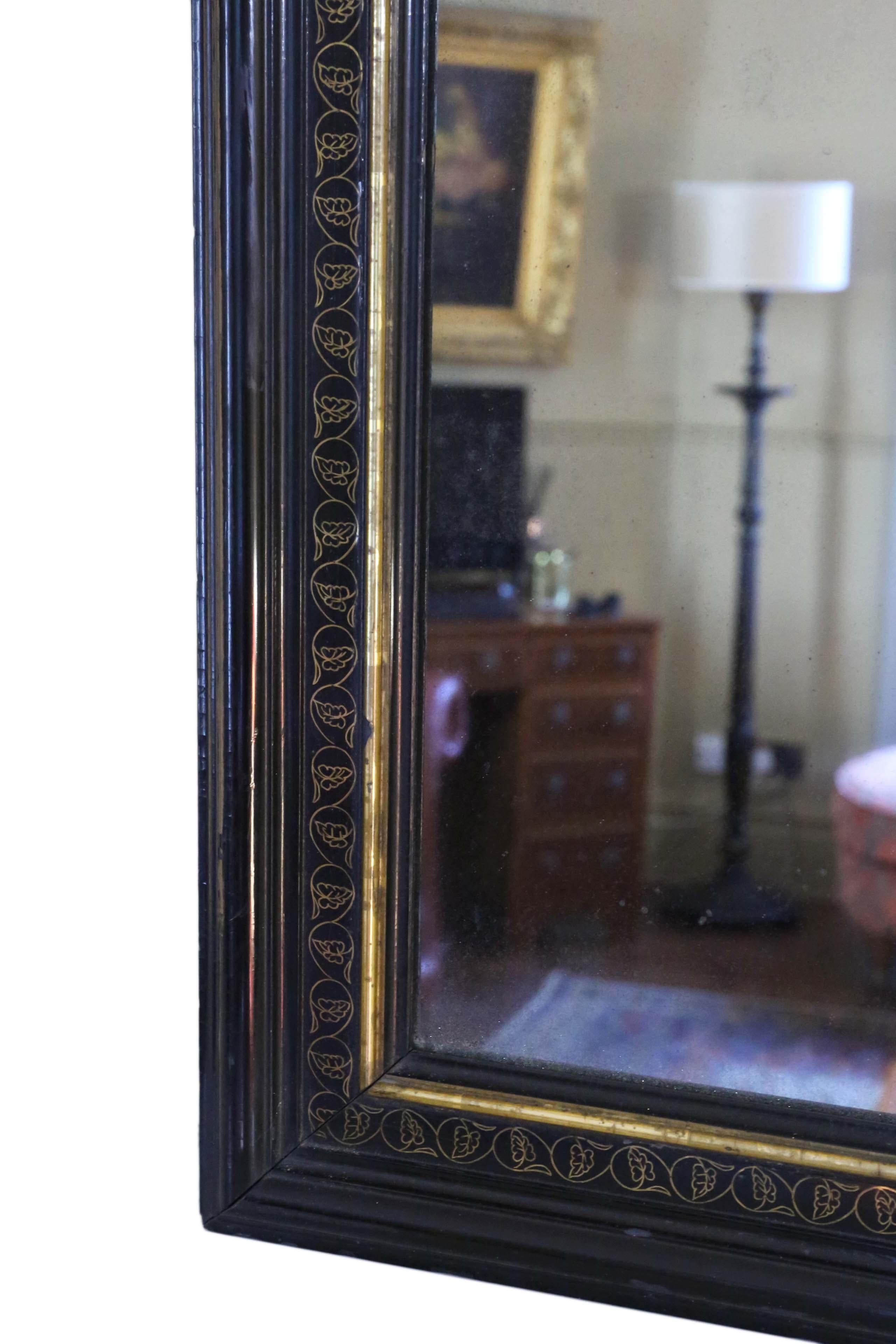 Antique 19th Century Large Ebonised Gilt Wall Mirror Overmantle 2