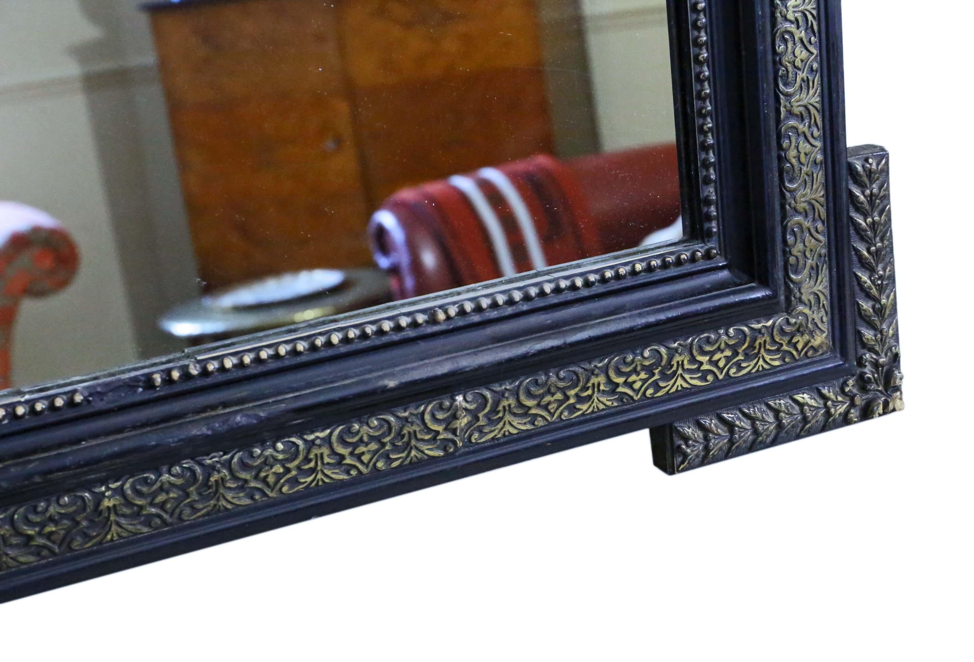 Antique 19ème siècle Large Ebonised Gilt Wall Mirror Overmantle en vente 2