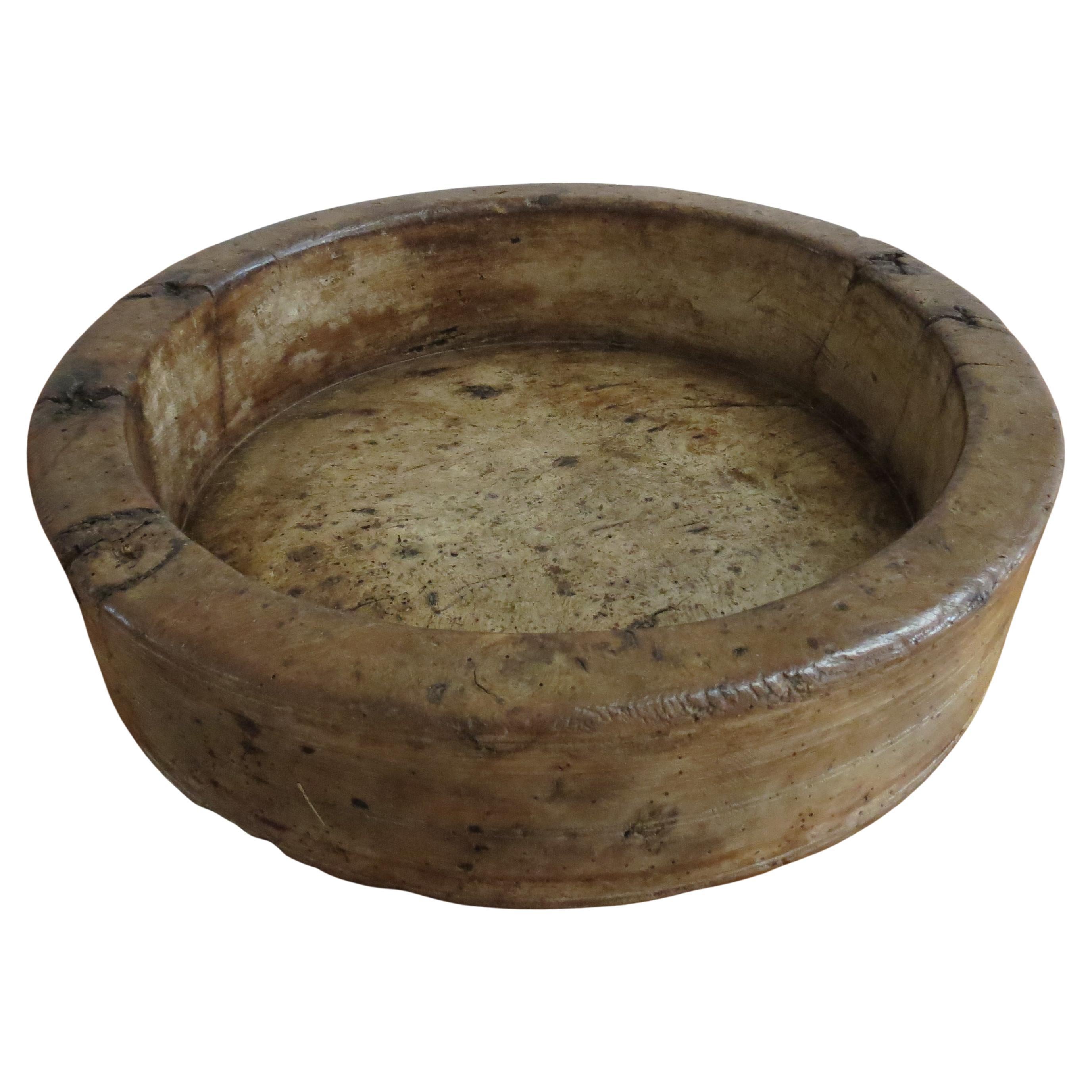 Grand bol laitier en bois d'orme anglais à bords droits, antique, du 19e siècle