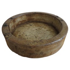 Antique 19th century Large English Elm Wooden straight sided Dairy Wash Bowl