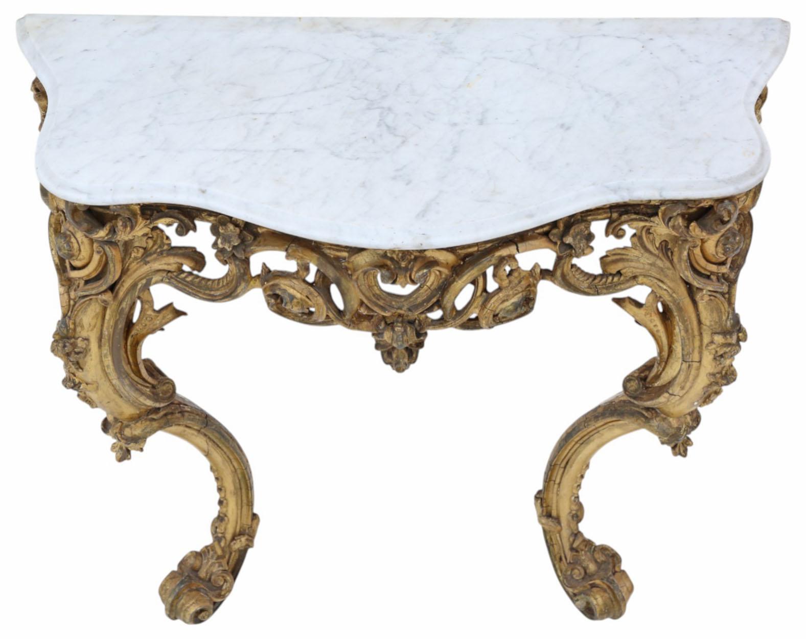 Regency Revival Antique 19th Century Large Gilt and Marble Hall Console Table – Fine Quality For Sale