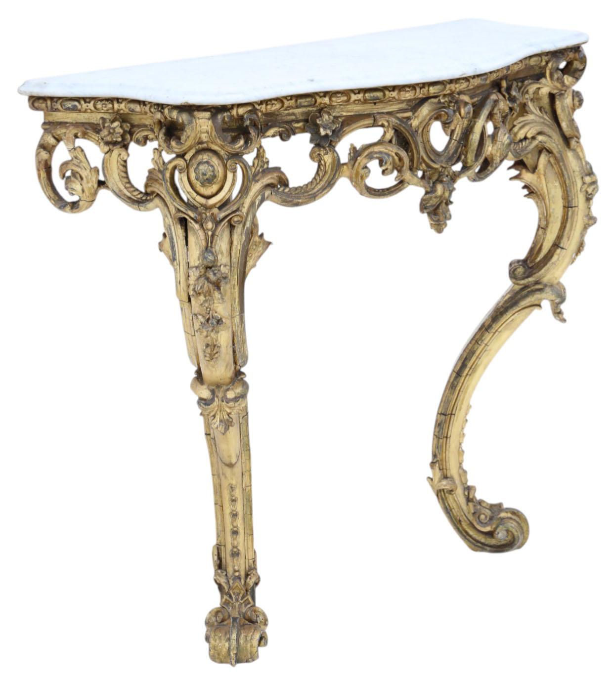 Gesso Antique 19th Century Large Gilt and Marble Hall Console Table – Fine Quality For Sale