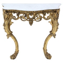 Antigua mesa consola de salón dorada y de mármol del siglo XIX - Gran calidad