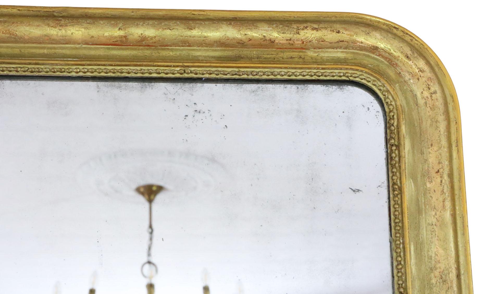 Antike 19. Jahrhundert große vergoldete Overmantel Wandspiegel - dekorative Gold (Glas) im Angebot