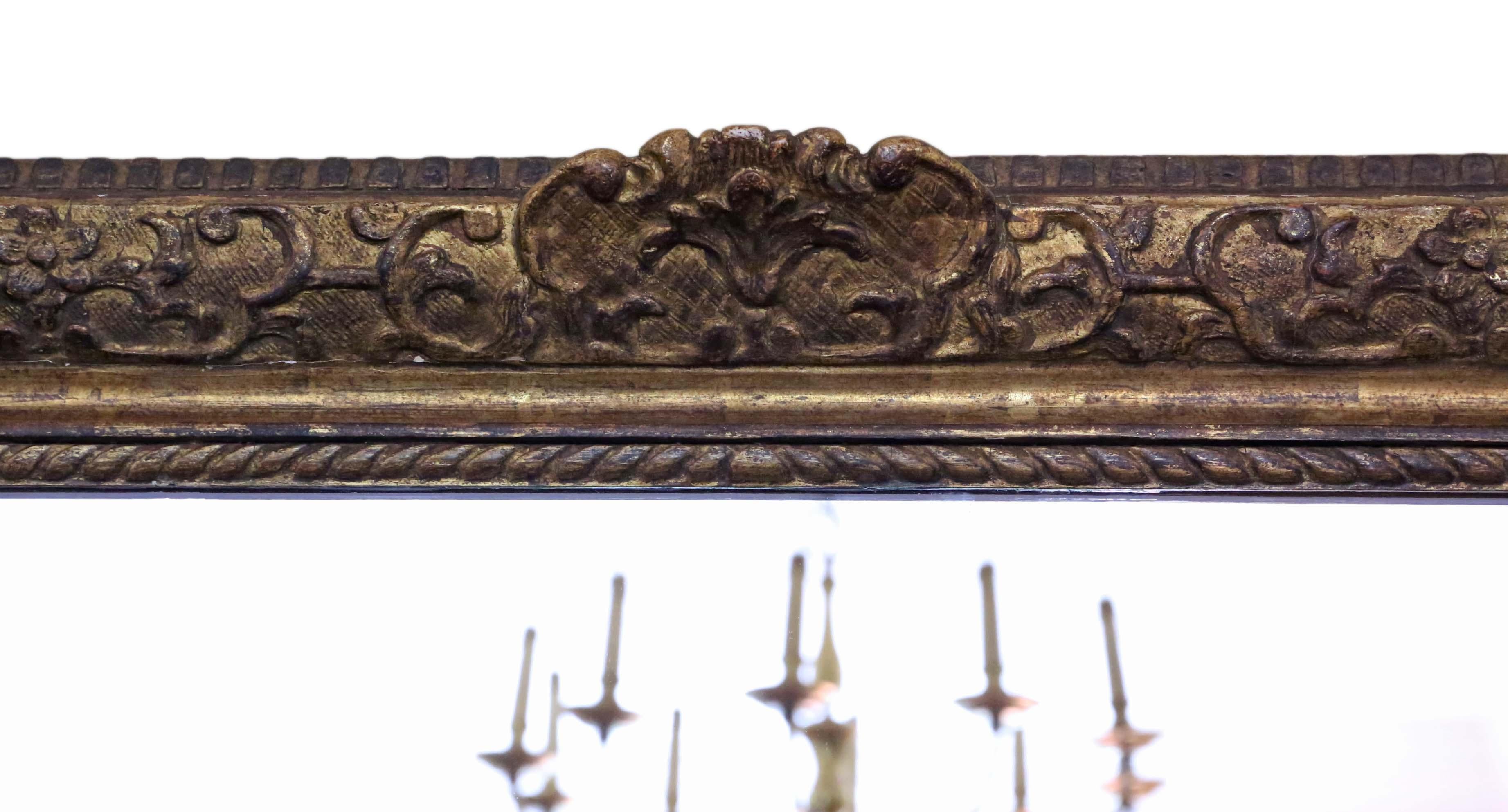 Antique 19th Century Large Gilt Overmantel Wall Mirror For Sale 1