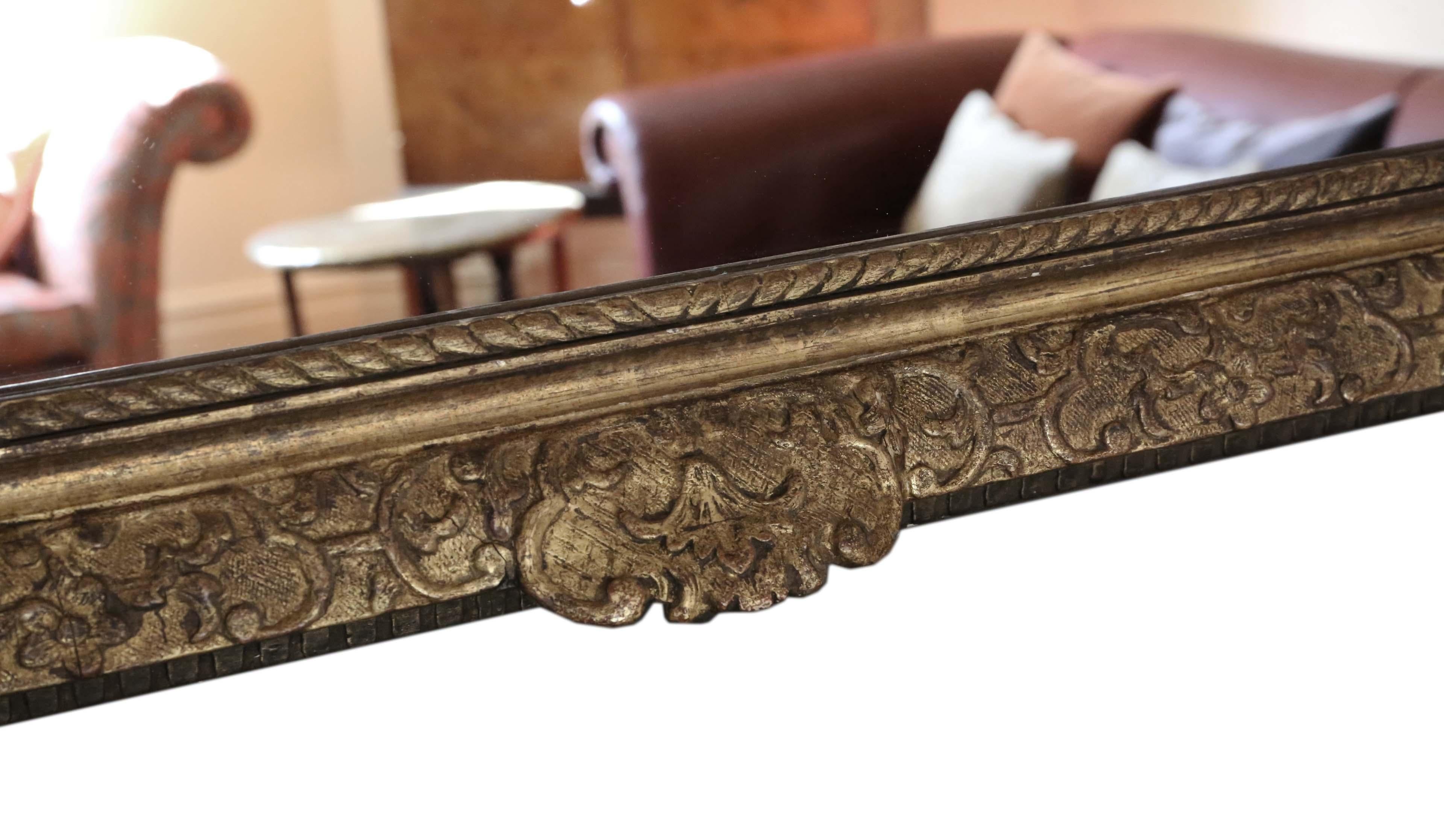 Antique 19th Century Large Gilt Overmantel Wall Mirror For Sale 2