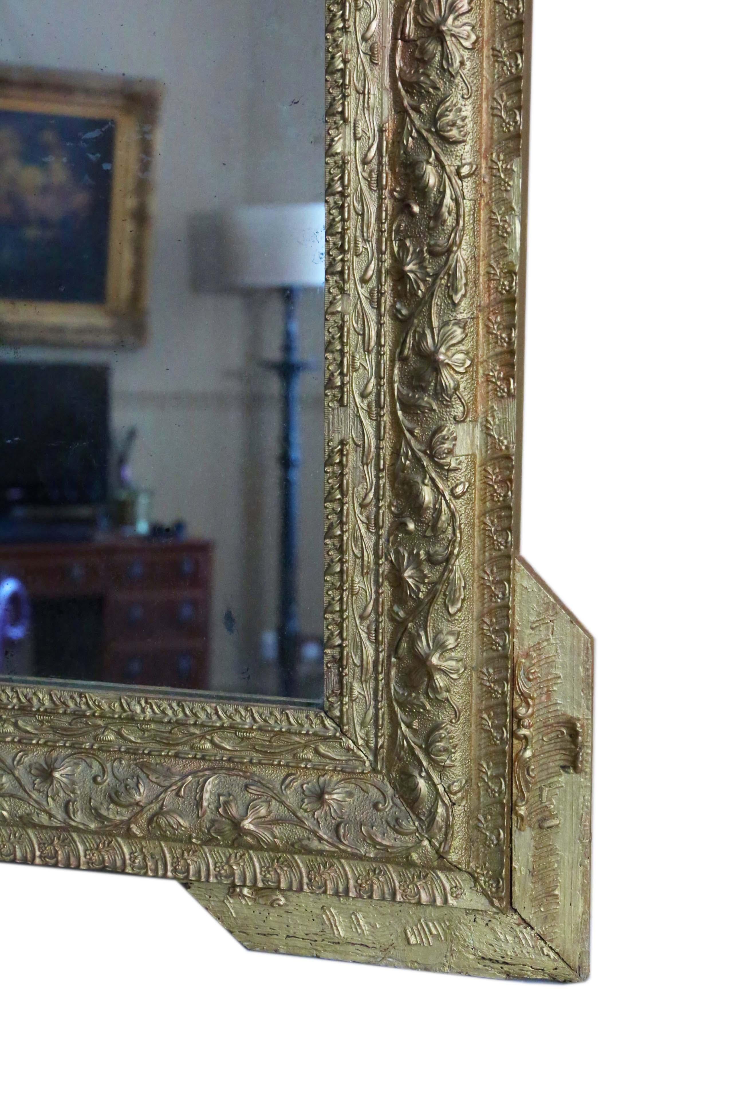 Antique 19th Century Large Gilt Wall Mirror Overmantle For Sale 3