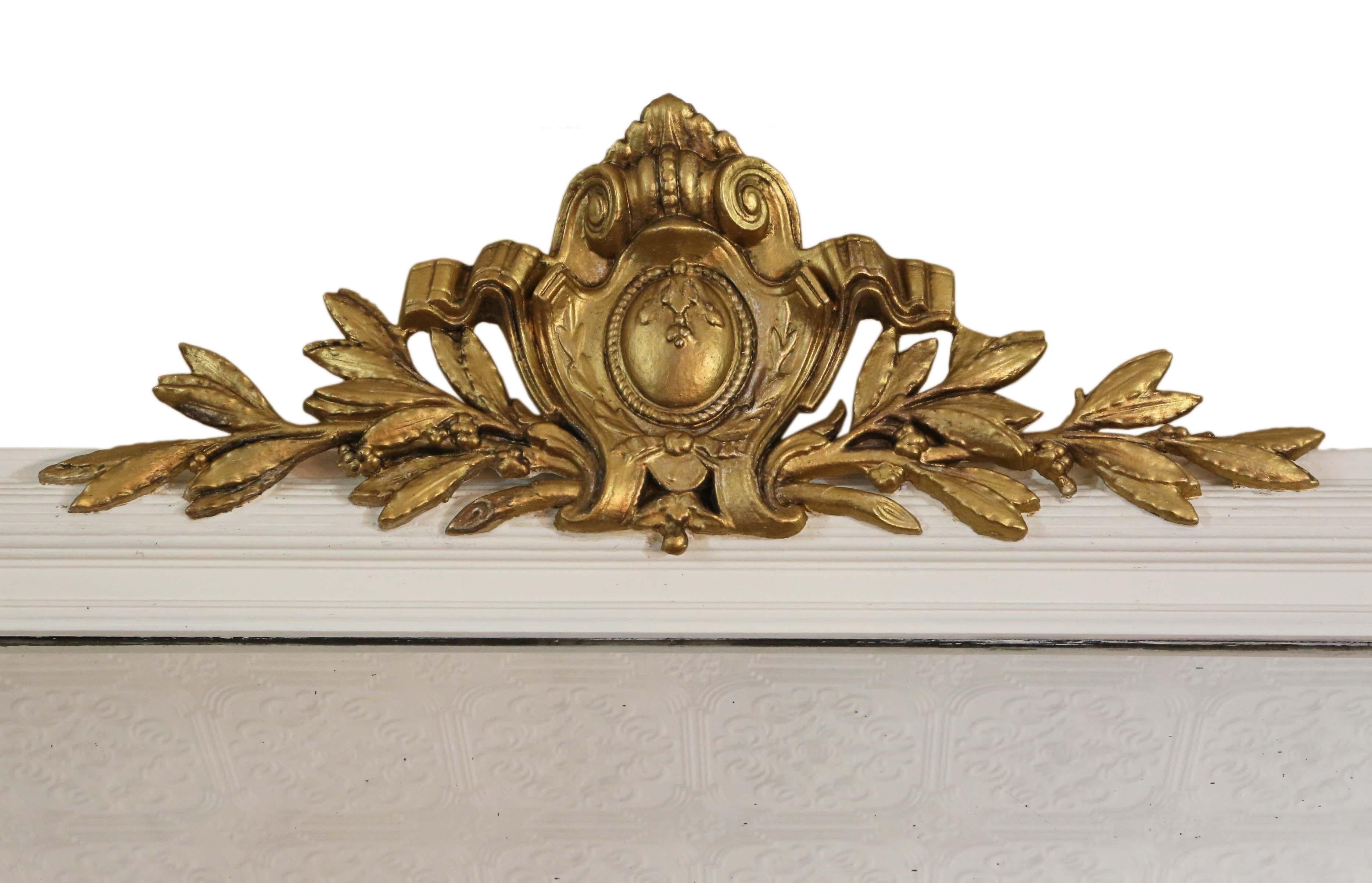 Antique 19th Century Large Gilt White Overmantle Wall Mirror In Good Condition For Sale In Wisbech, Cambridgeshire