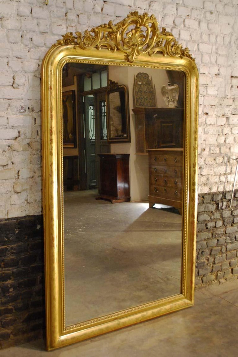 Antique 19th Century Large Gold Gilded Baroque Louis Philippe Mirror For Sale at 1stdibs