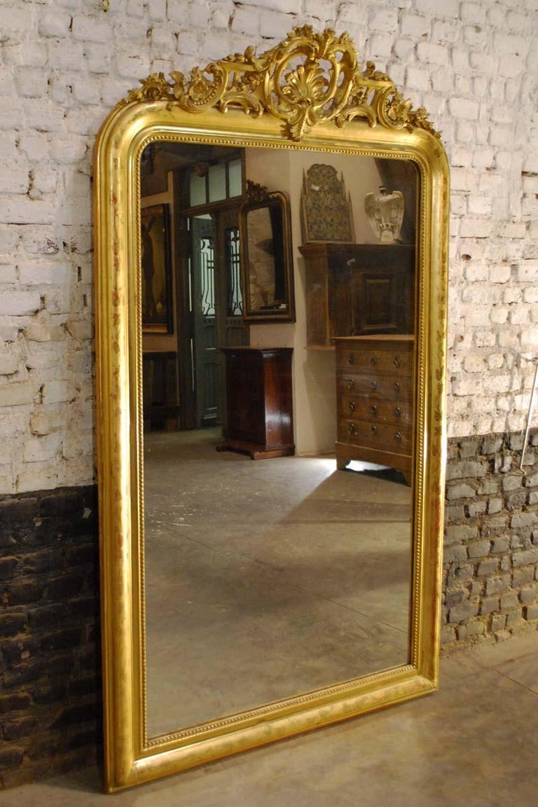 Antique 19th Century Large Gold Gilded Baroque Louis Philippe Mirror at
