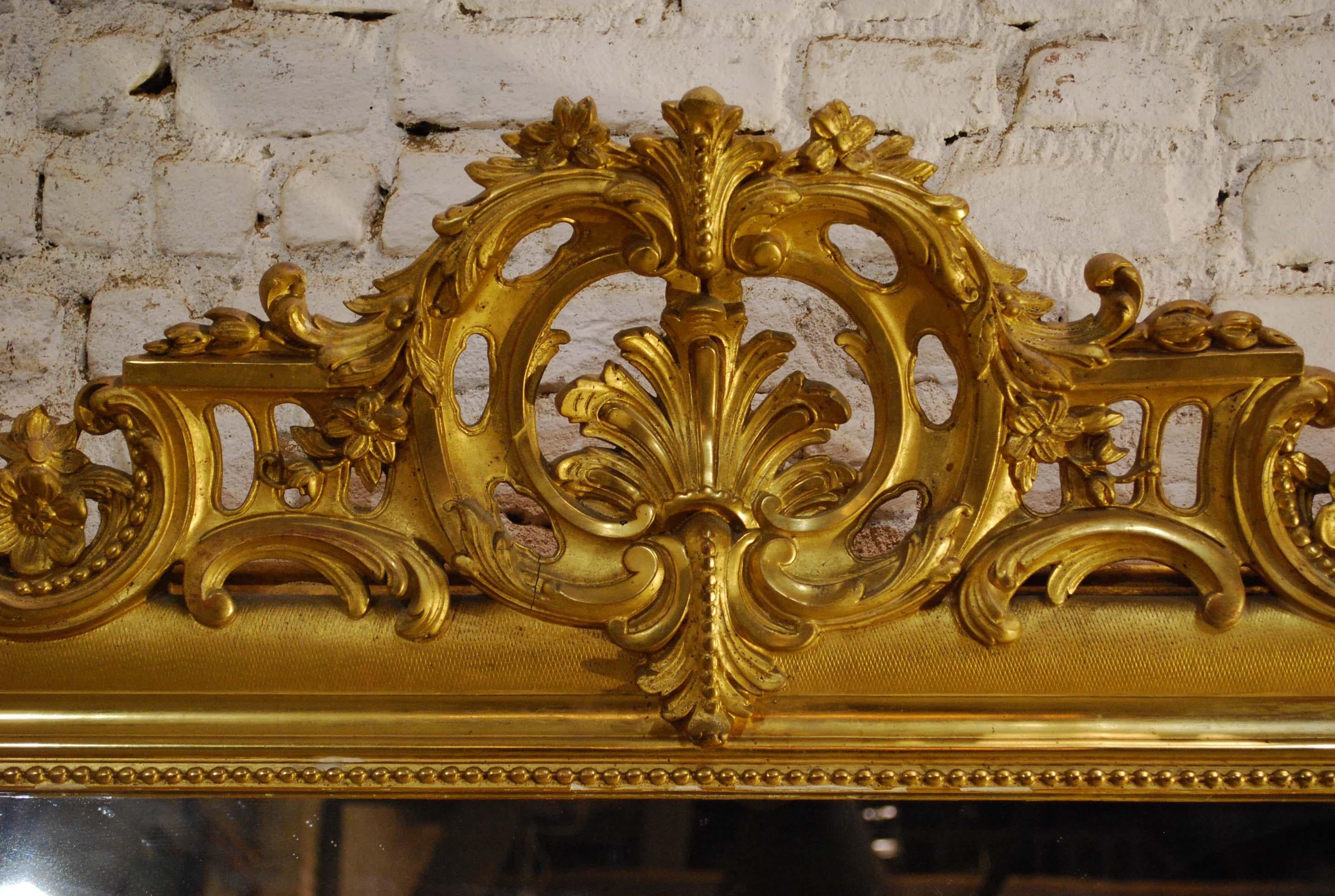 French Antique 19th Century Large Gold Gilded Baroque Louis Philippe Mirror