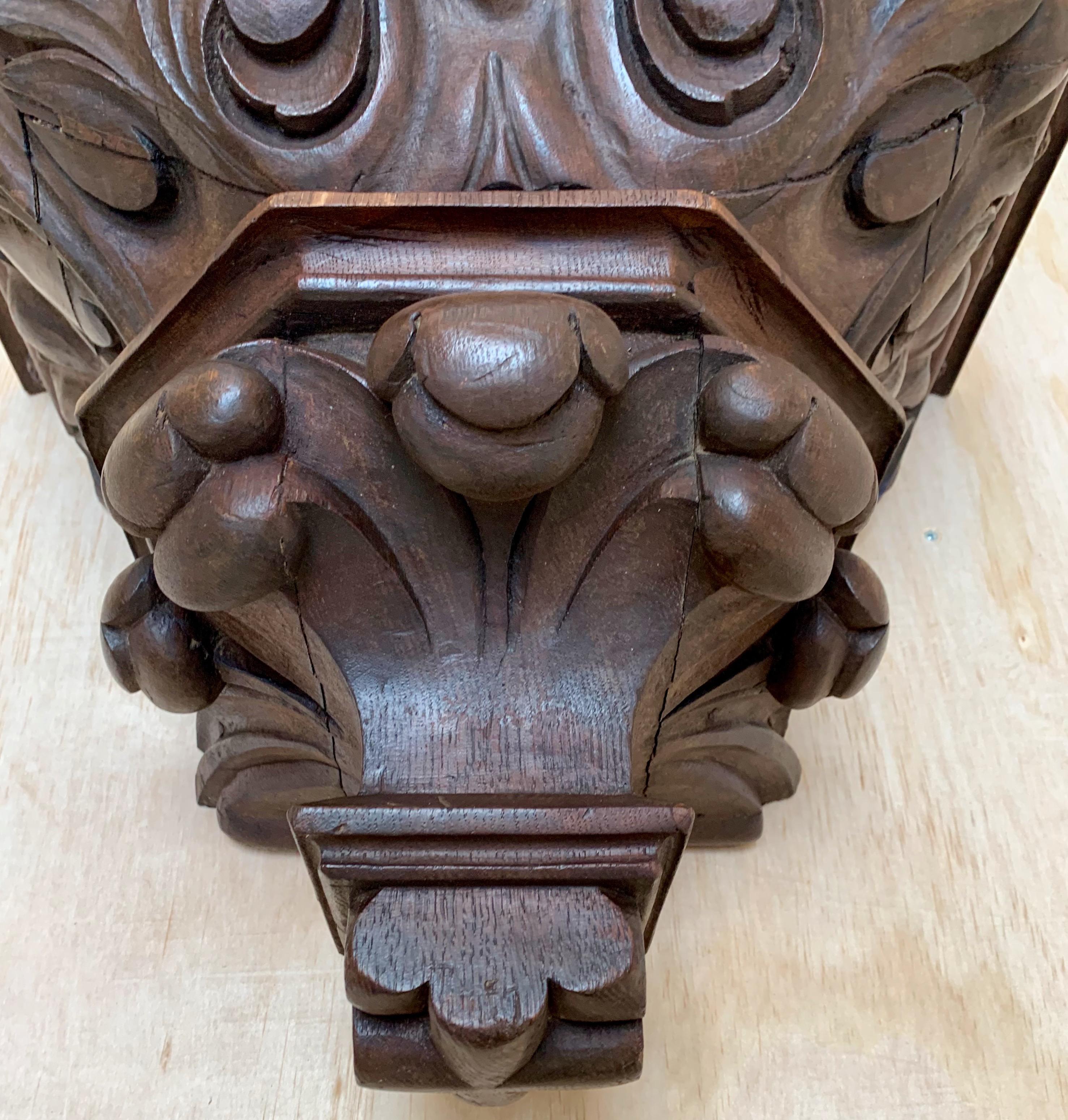 Hand-Carved Impressive Large Size and Deeply Carved Oak Gothic Church Wall Bracket / Corbel For Sale