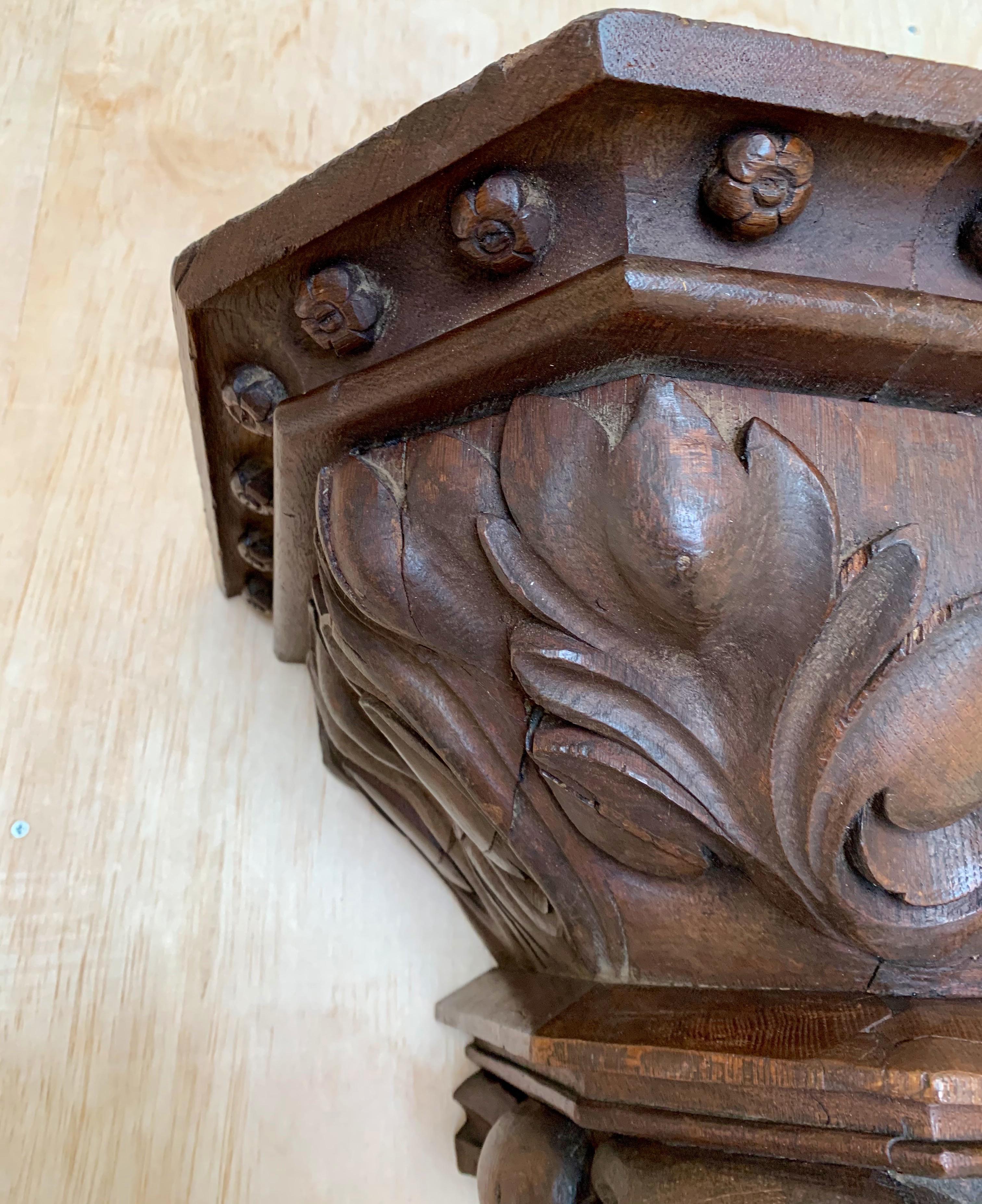 French Impressive Large Size and Deeply Carved Oak Gothic Church Wall Bracket / Corbel For Sale