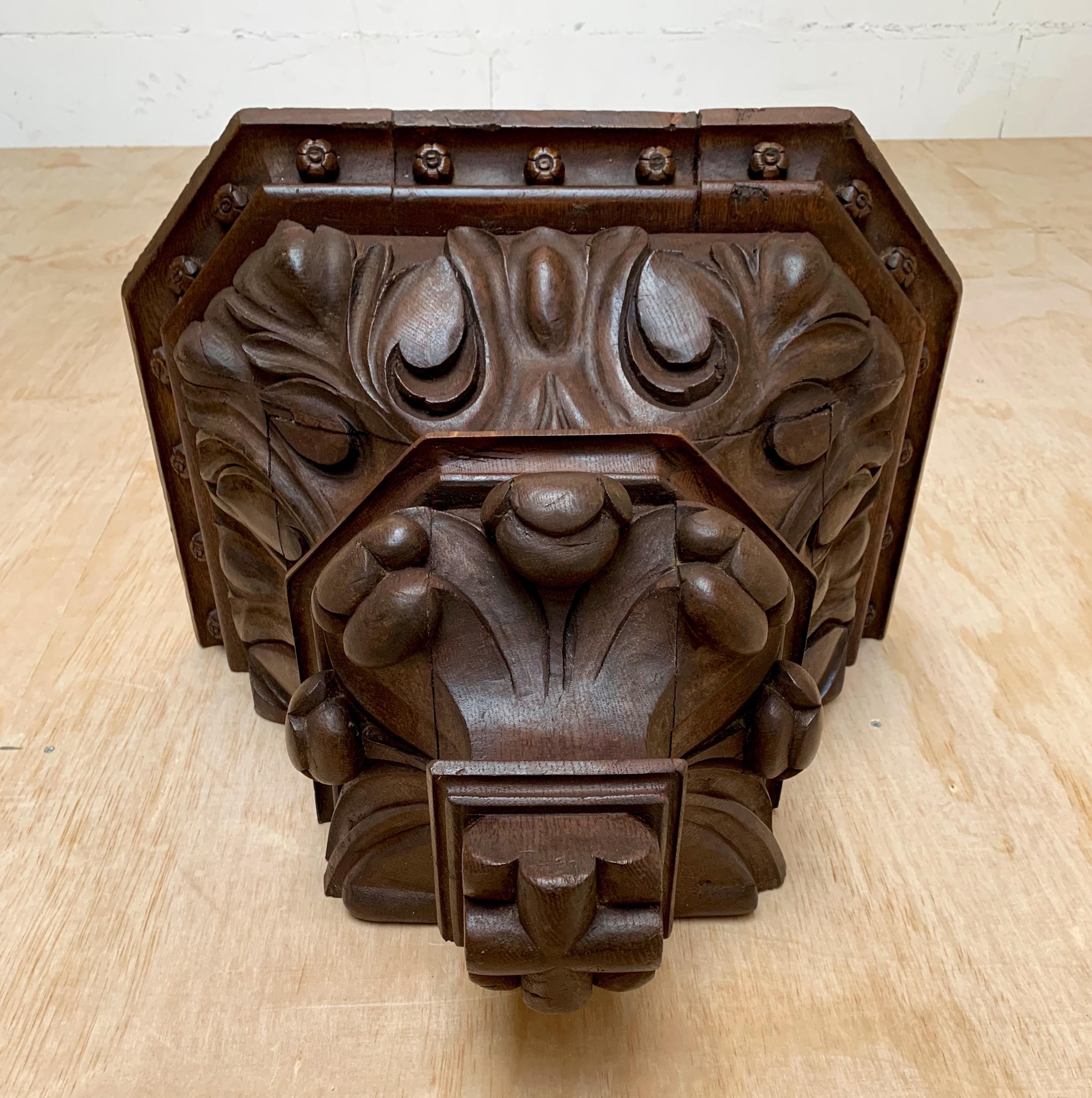 Impressive Large Size and Deeply Carved Oak Gothic Church Wall Bracket / Corbel For Sale 1