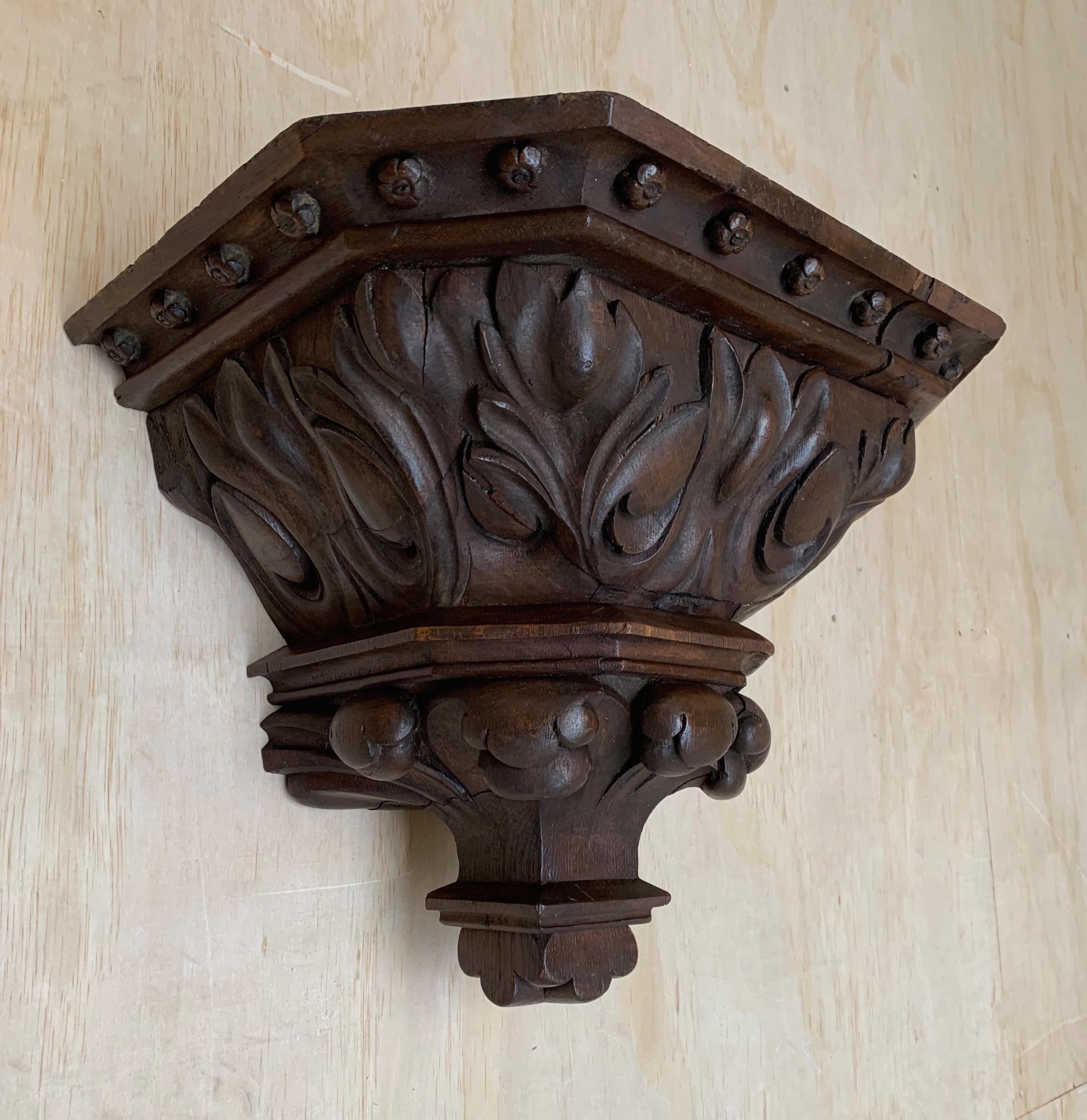 Impressive Large Size and Deeply Carved Oak Gothic Church Wall Bracket / Corbel For Sale 9