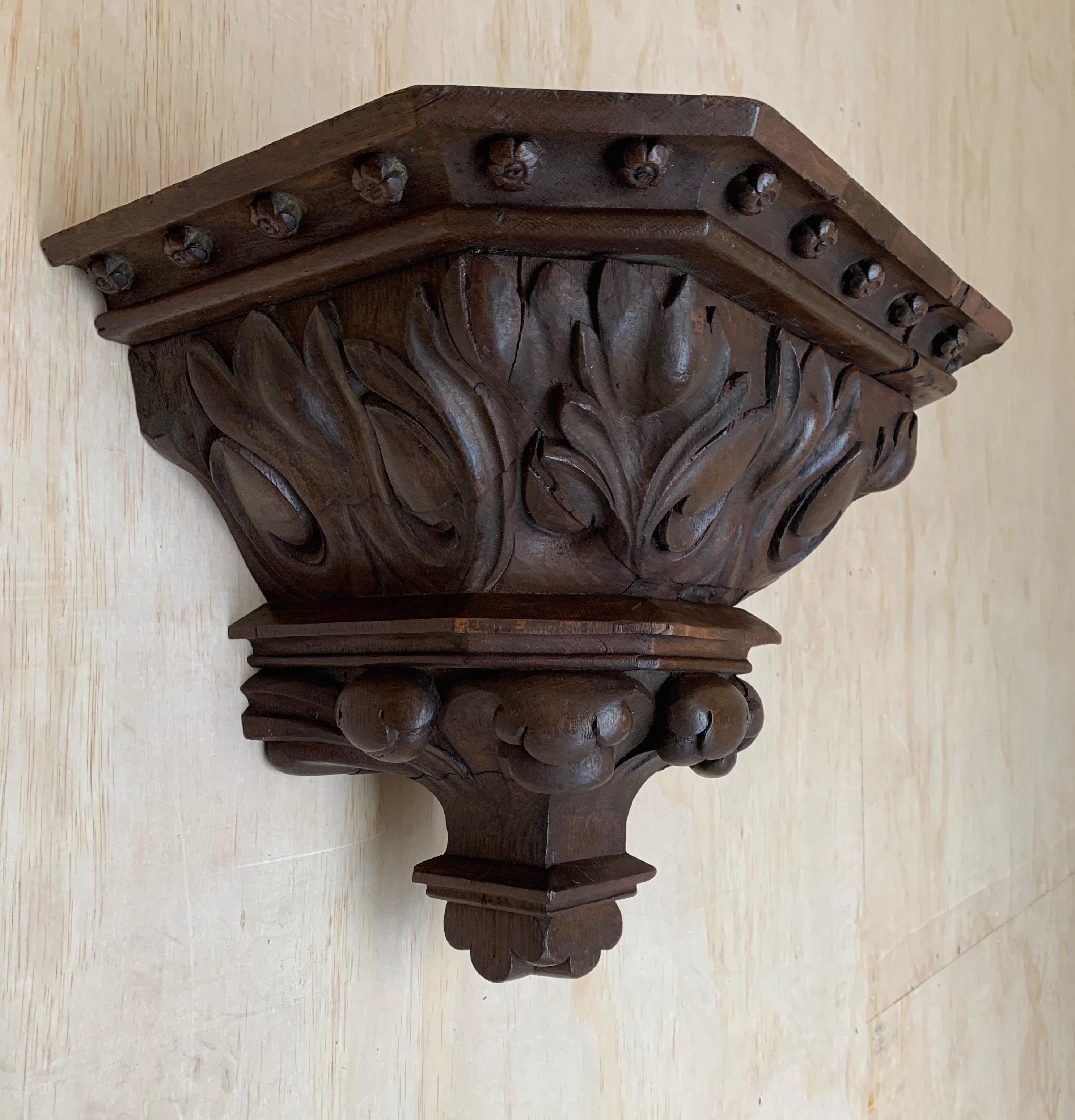 Impressive Large Size and Deeply Carved Oak Gothic Church Wall Bracket / Corbel For Sale 11