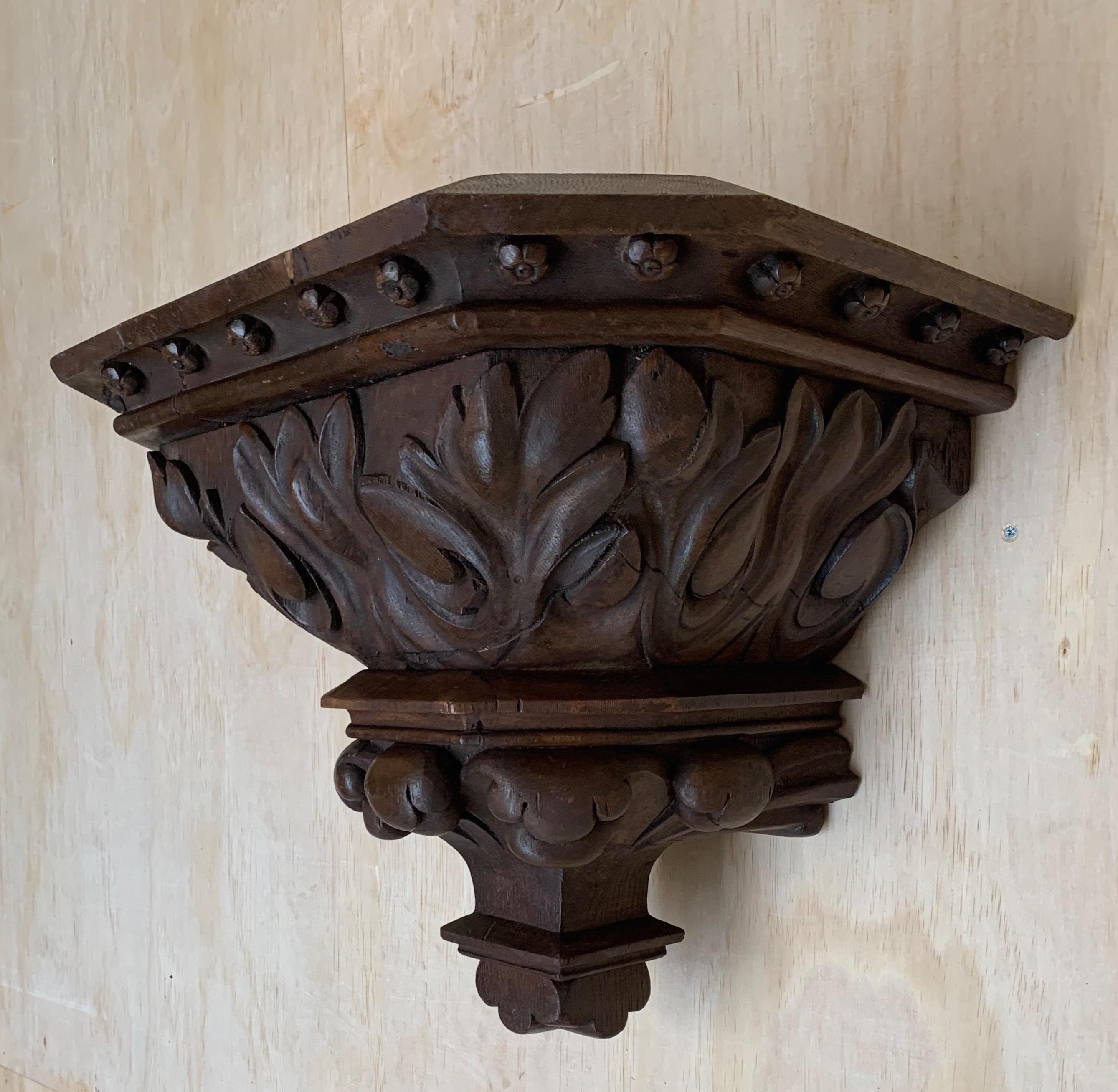 Impressive Large Size and Deeply Carved Oak Gothic Church Wall Bracket / Corbel For Sale 10