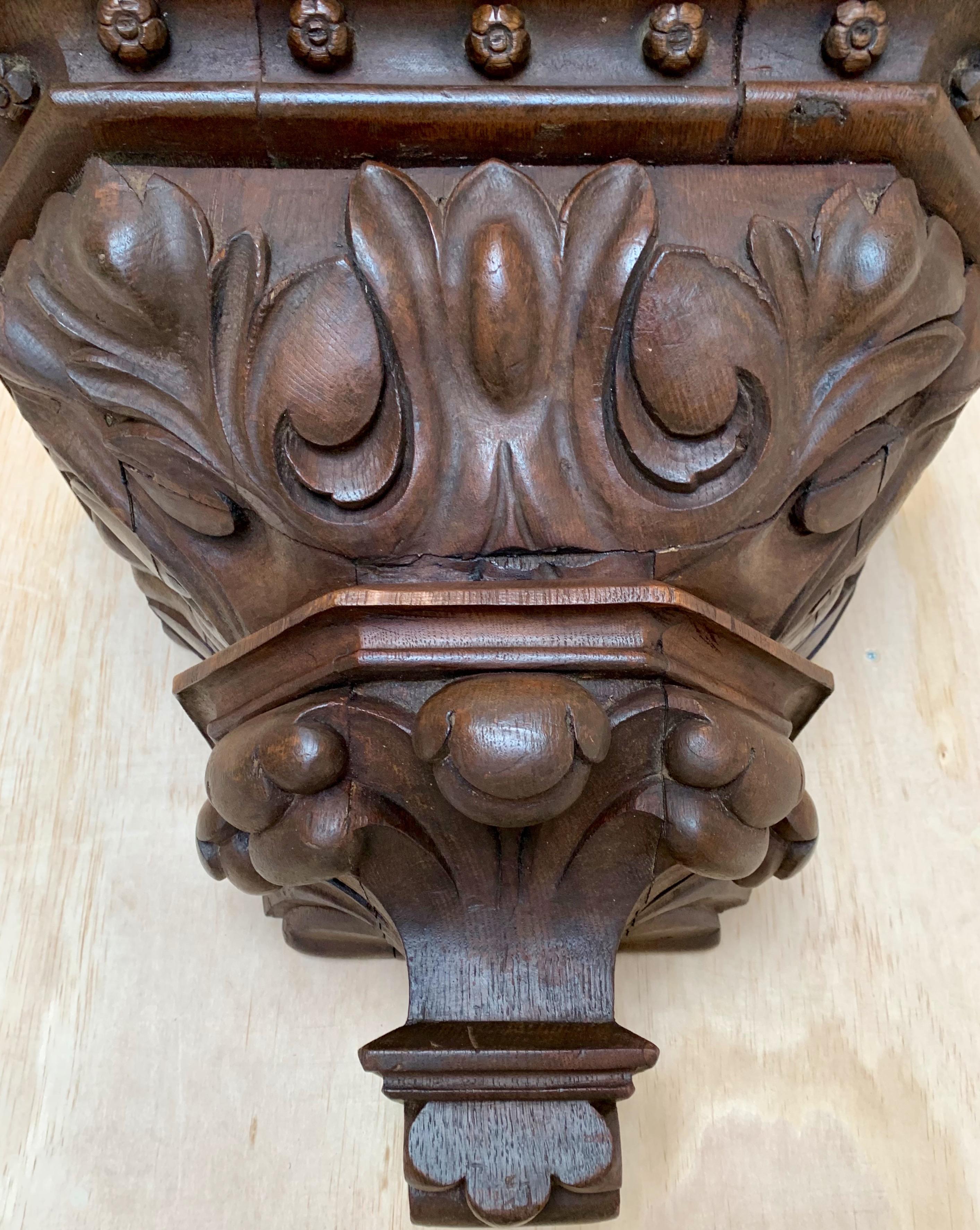 19th Century Impressive Large Size and Deeply Carved Oak Gothic Church Wall Bracket / Corbel For Sale