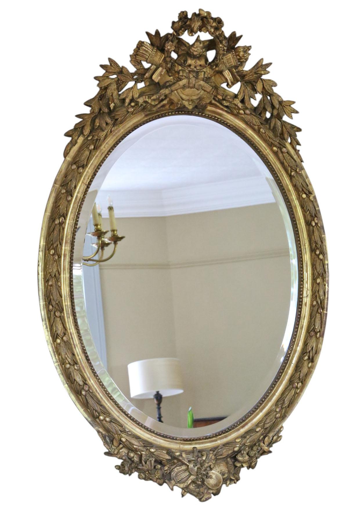 Antique 19th Century Large Oval Gilt Wall / Overmantel Mirror – Decorative Gold In Good Condition For Sale In Wisbech, Cambridgeshire