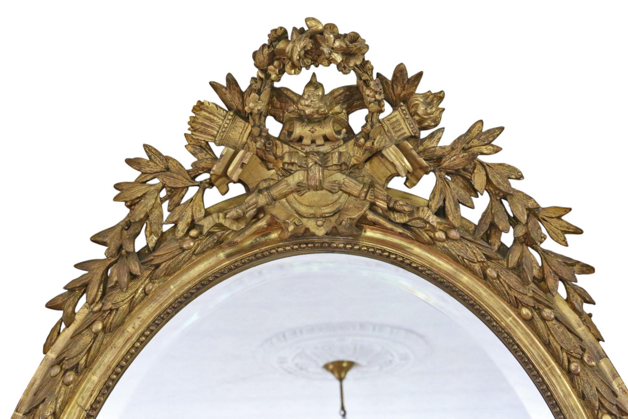 Antique 19th Century Large Oval Gilt Wall / Overmantel Mirror – Decorative Gold For Sale 1