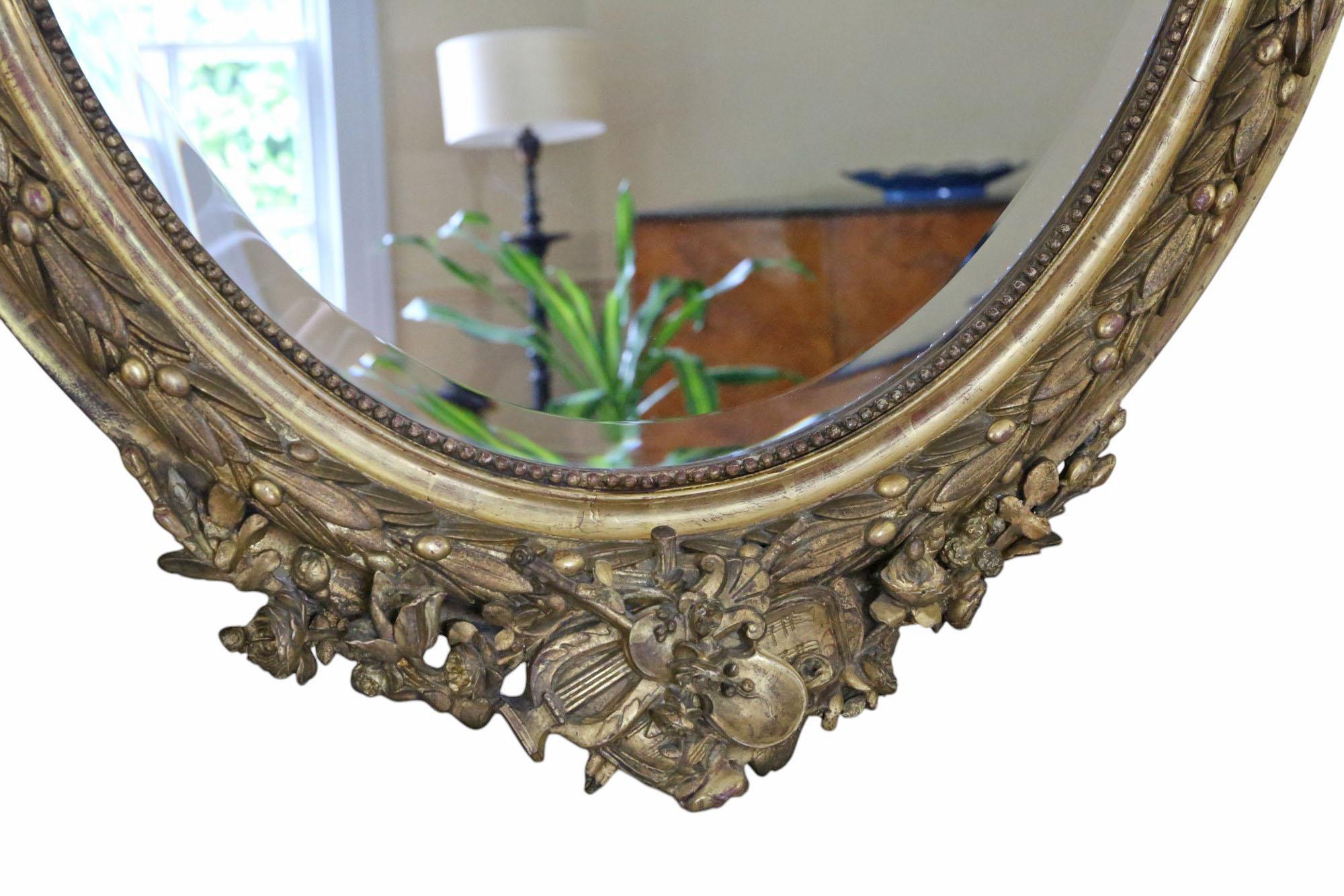 Antique 19th Century Large Oval Gilt Wall / Overmantel Mirror – Decorative Gold For Sale 2