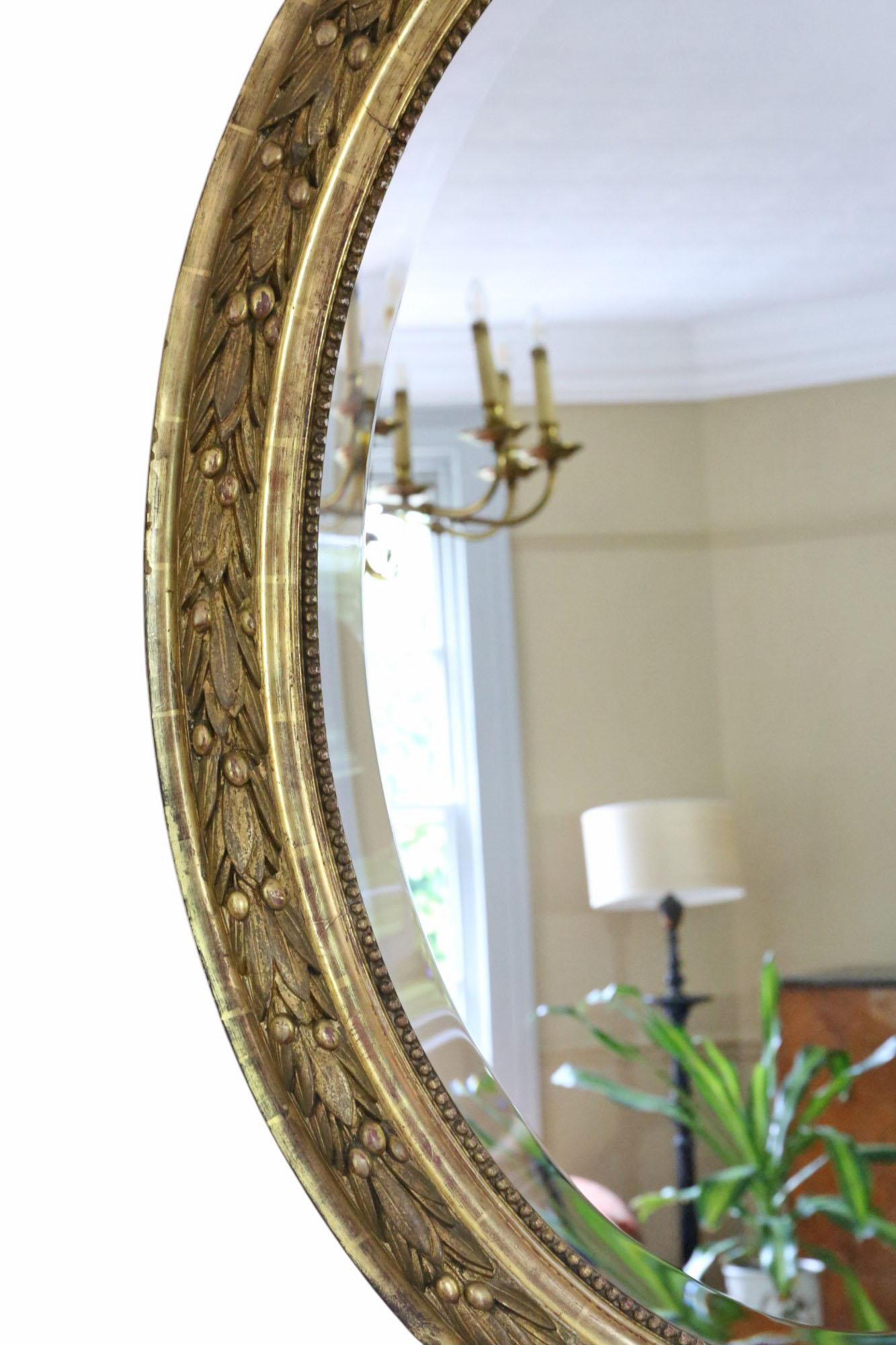 Antique 19th Century Large Oval Gilt Wall / Overmantel Mirror – Decorative Gold For Sale 3
