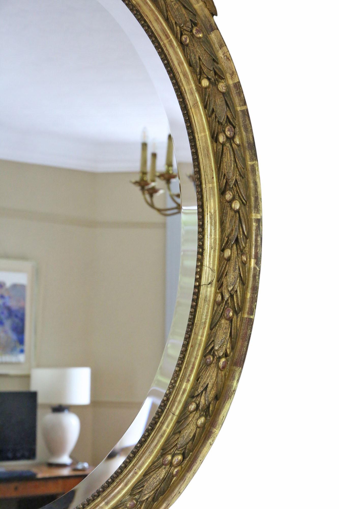Antique 19th Century Large Oval Gilt Wall / Overmantel Mirror – Decorative Gold For Sale 4