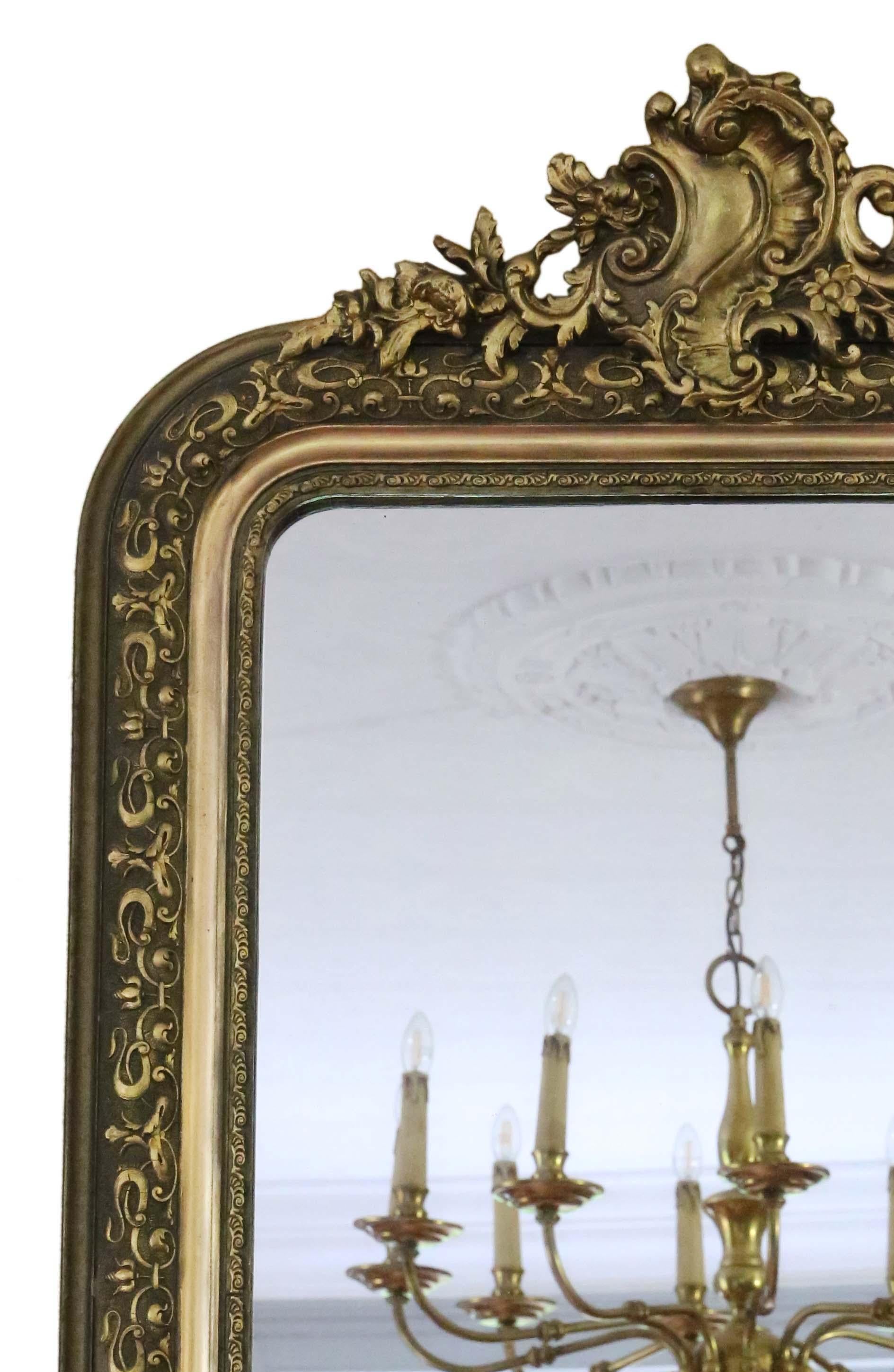 Glass Antique 19th Century large quality gilt overmantle or wall mirror Crest For Sale