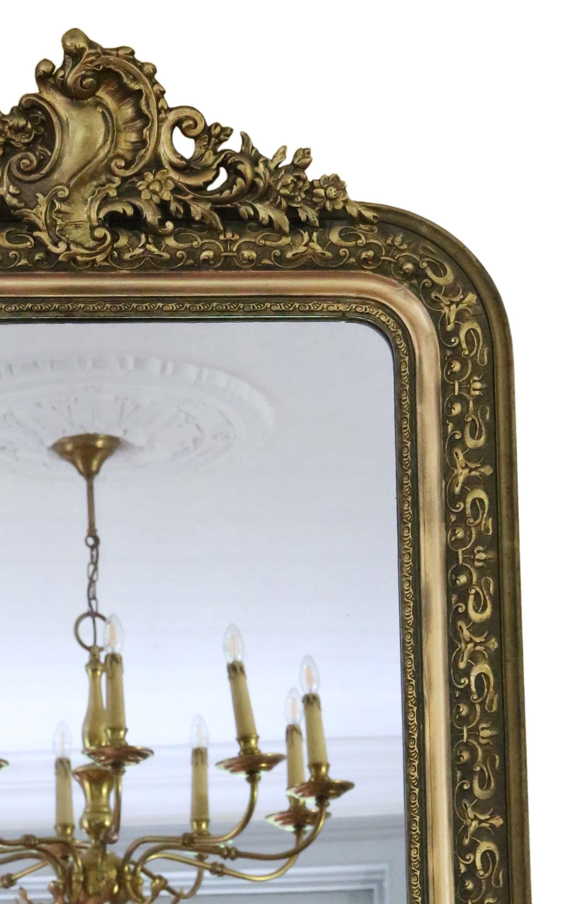 Verre Antique XIXème siècle, grand miroir mural doré de qualité Crest en vente