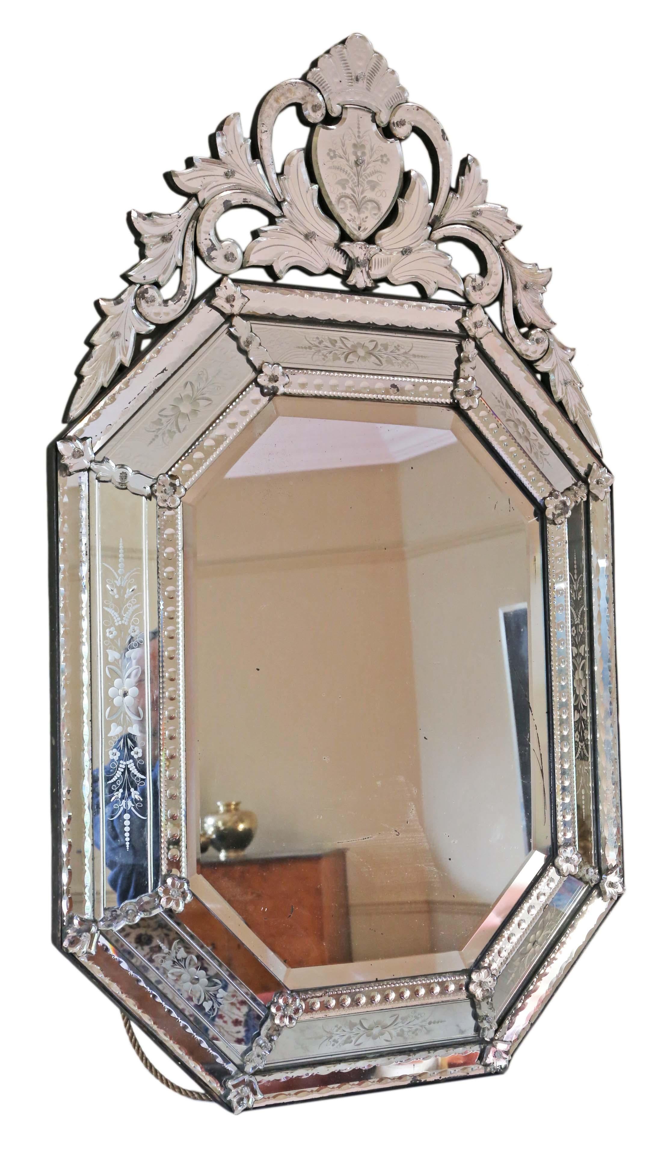 Antique 19th Century Large Venetian Glass Overmantle Wall Mirror 3