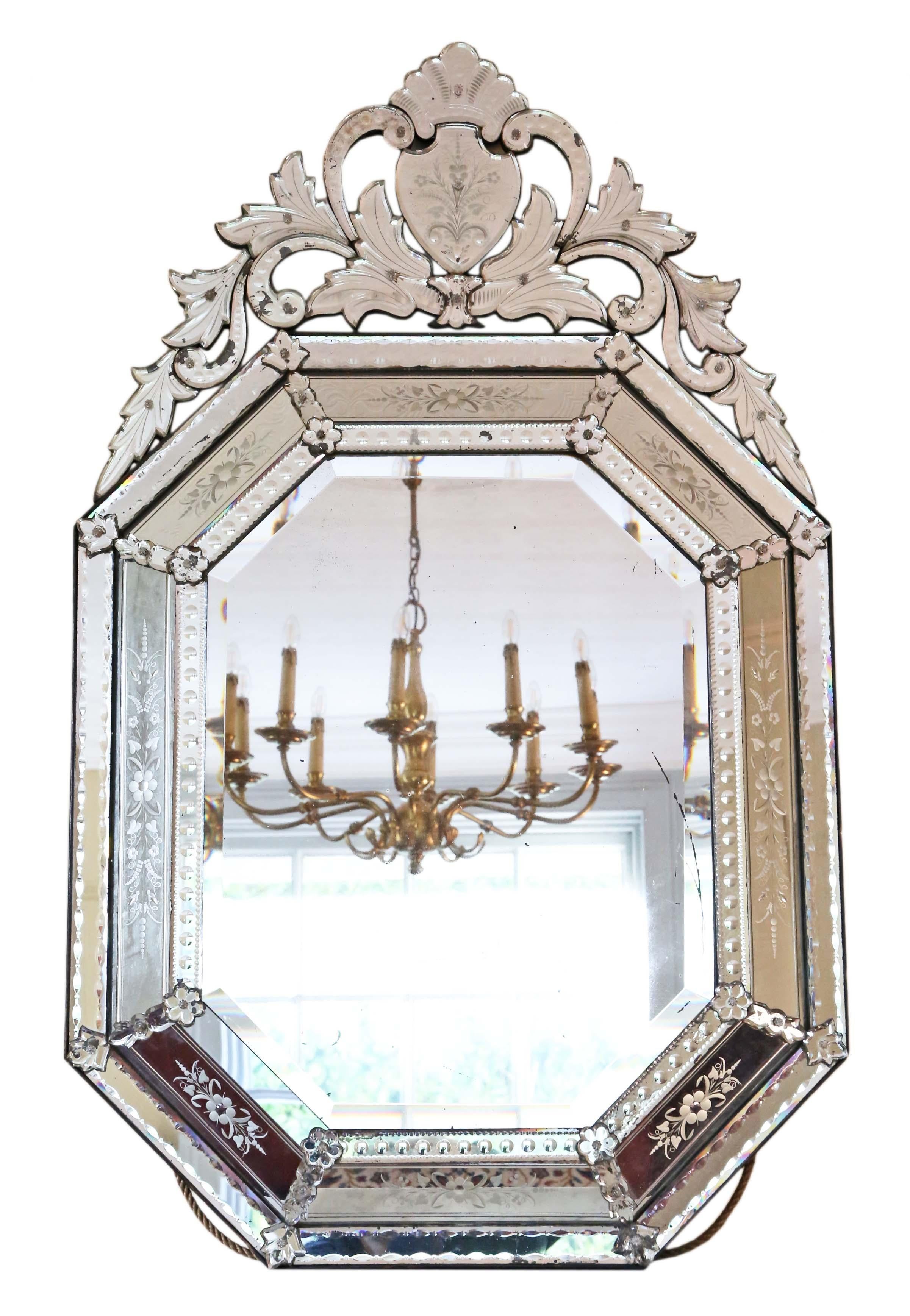 Antique 19th Century Large Venetian Glass Overmantle Wall Mirror 6