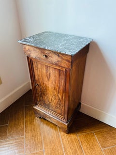 Antique 19th Century Louis Philippe Bedside Table in Burl Wood with Marble Top